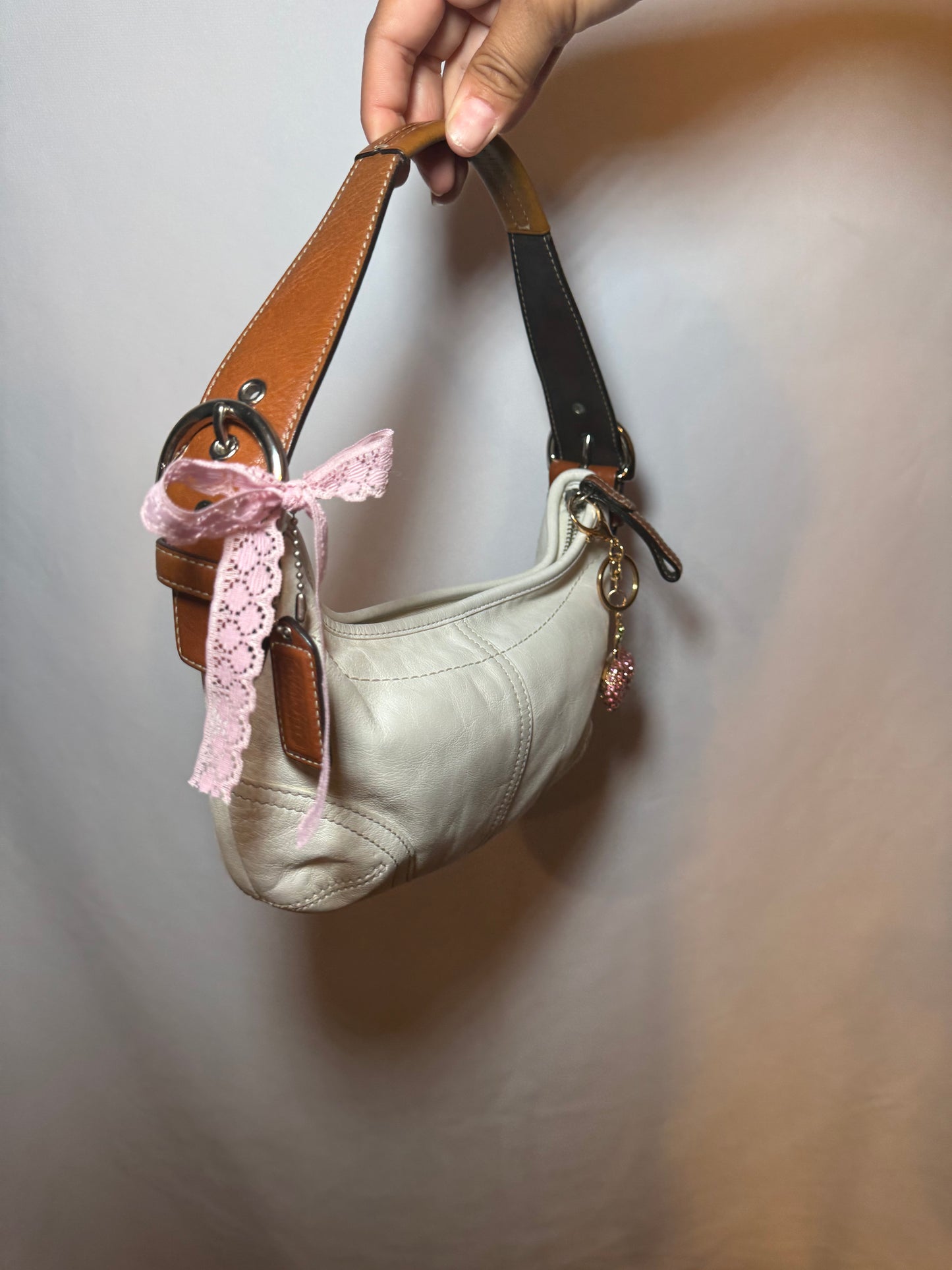 Vintage Coach White Leather Mini Soho Crescent Shoulder Bag