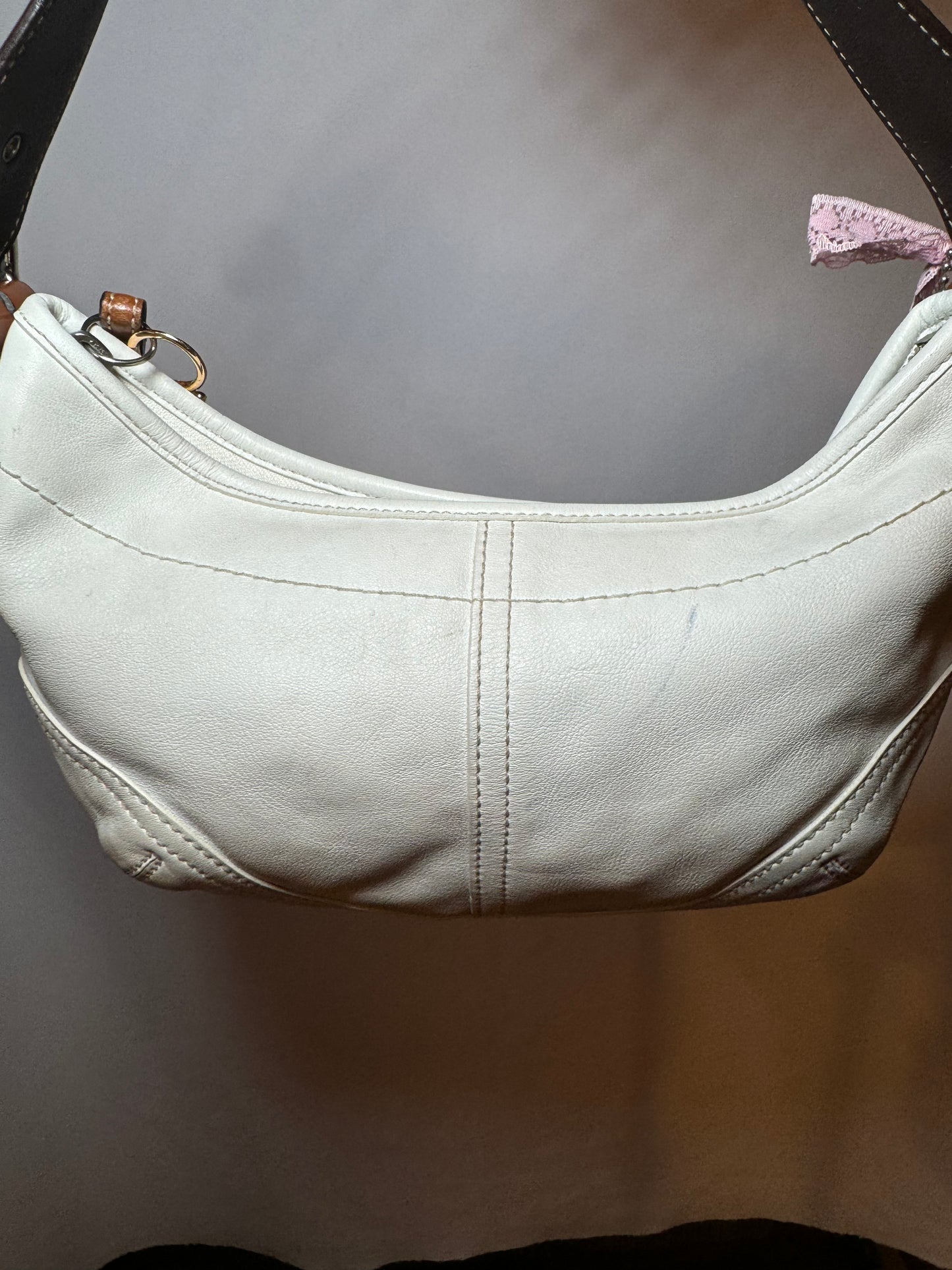 Vintage Coach White Leather Mini Soho Crescent Shoulder Bag