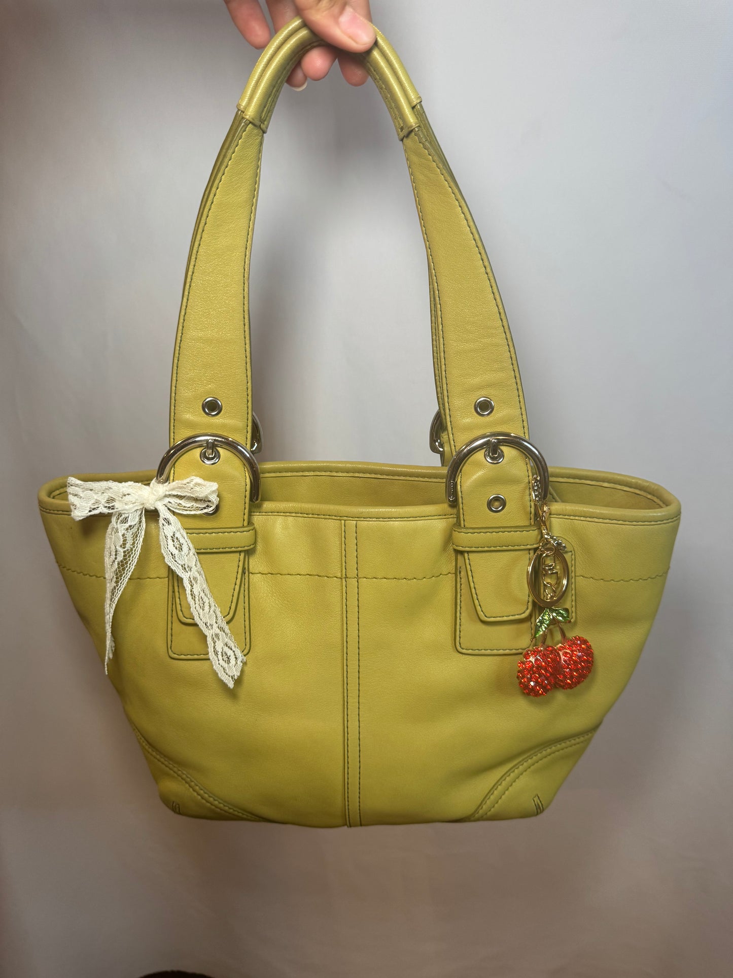 RARE Vintage Y2k Lime Green Leather Coach Shoulder Bag