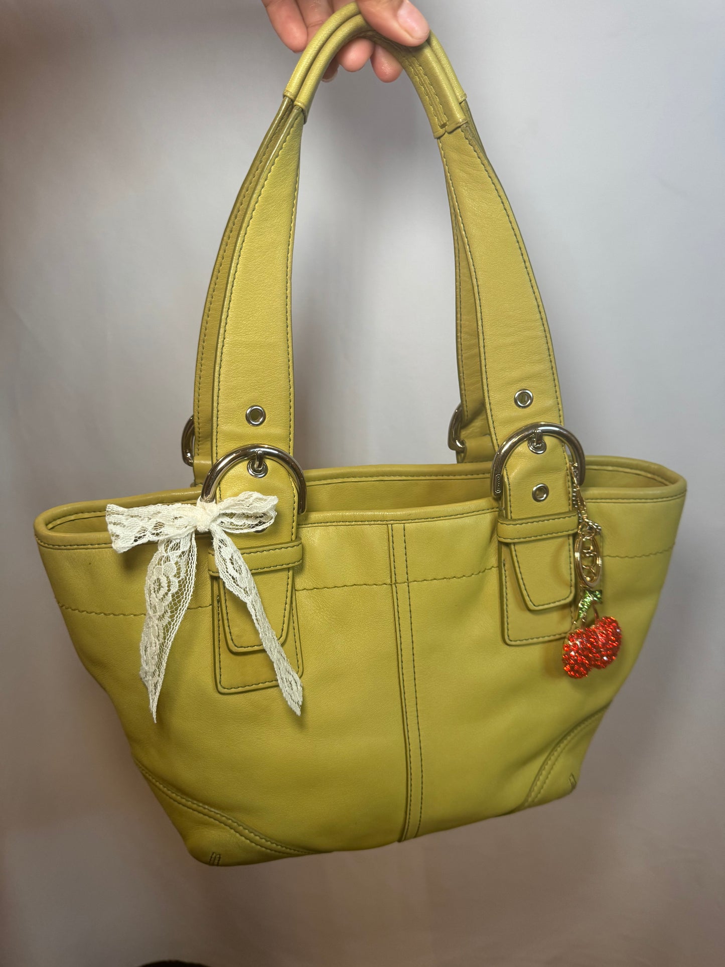 RARE Vintage Y2k Lime Green Leather Coach Shoulder Bag