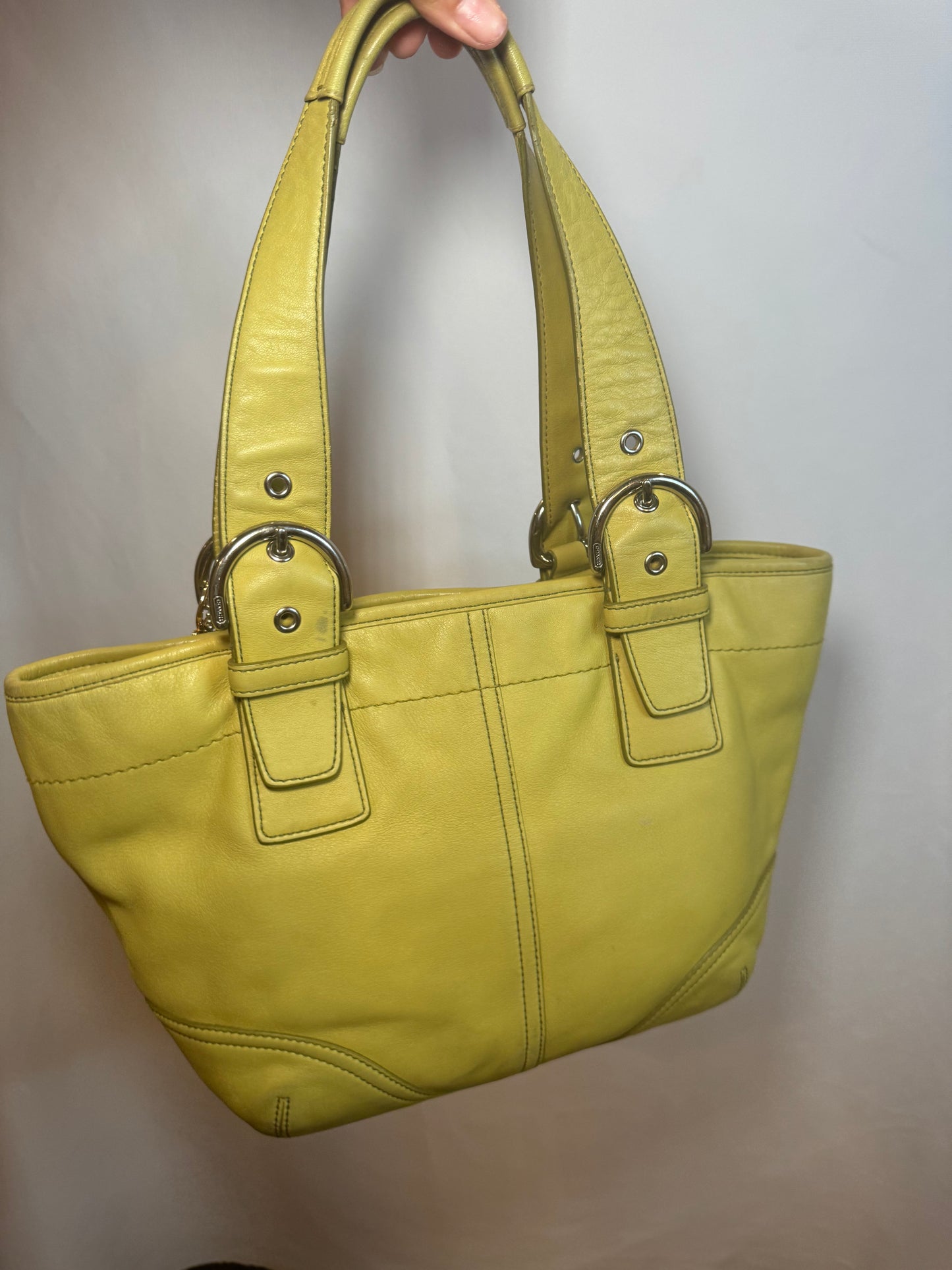 RARE Vintage Y2k Lime Green Leather Coach Shoulder Bag