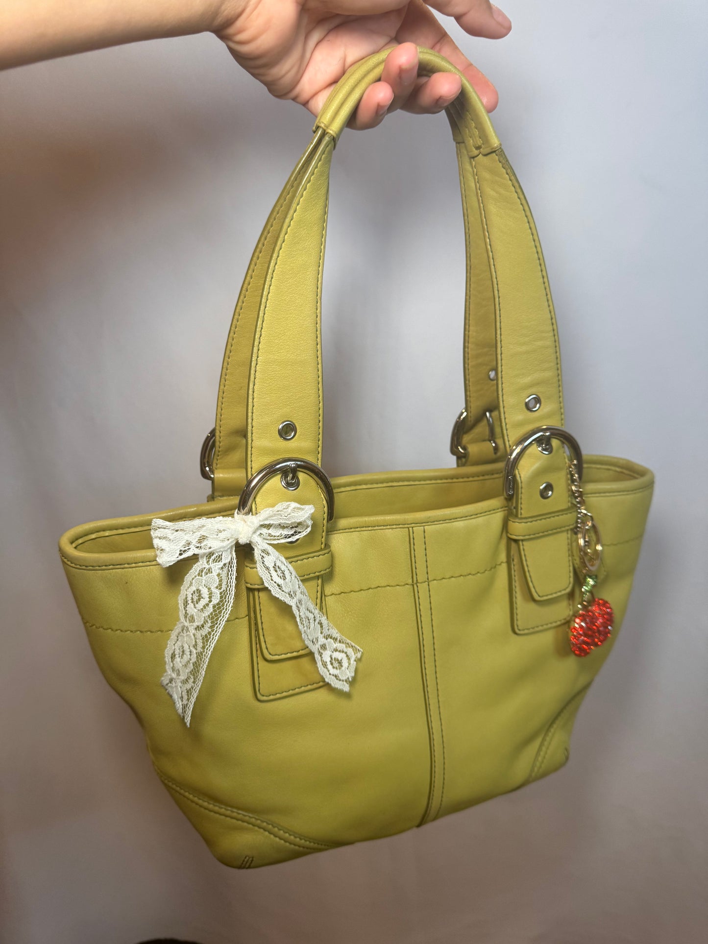 RARE Vintage Y2k Lime Green Leather Coach Shoulder Bag