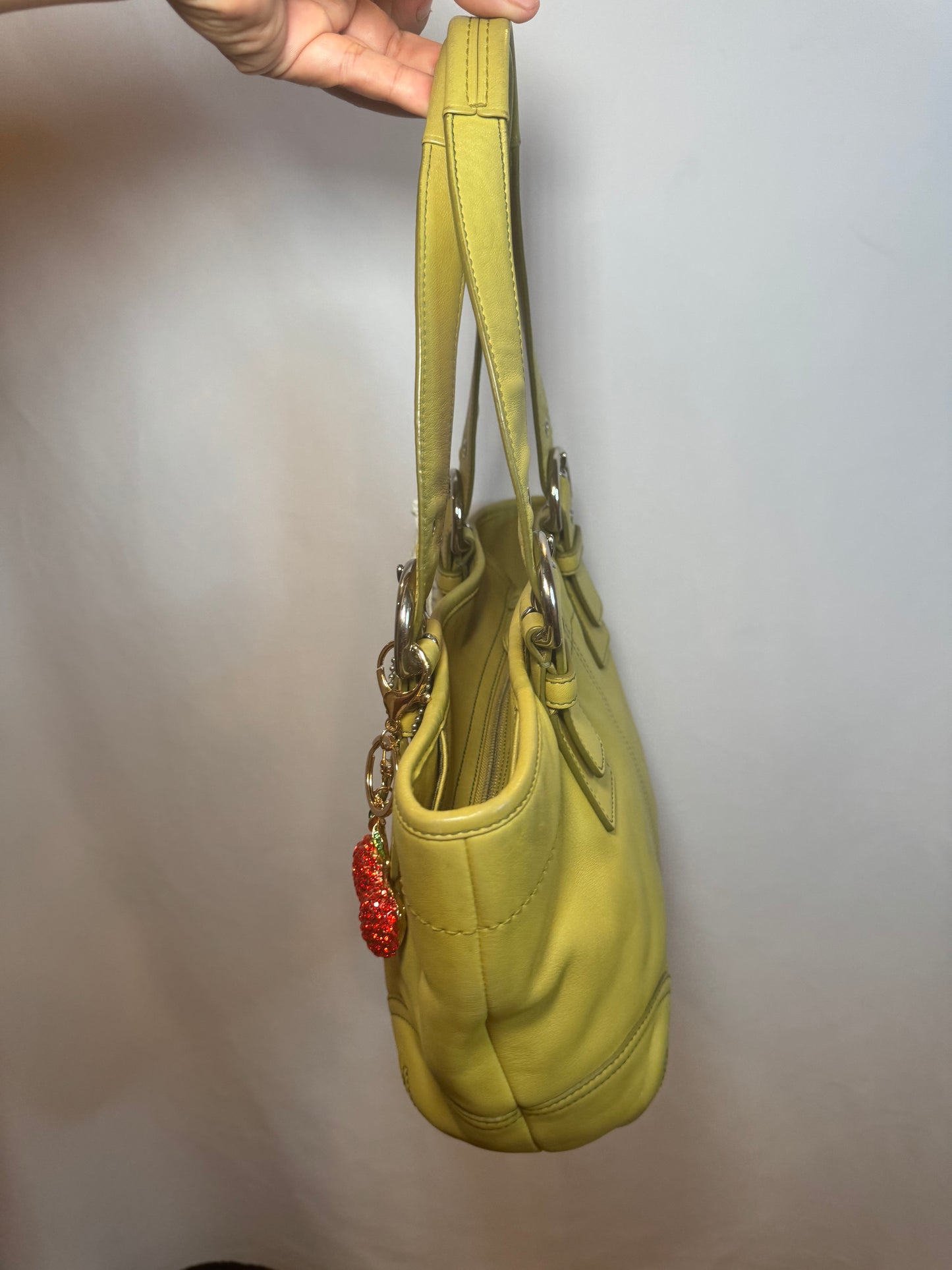 RARE Vintage Y2k Lime Green Leather Coach Shoulder Bag