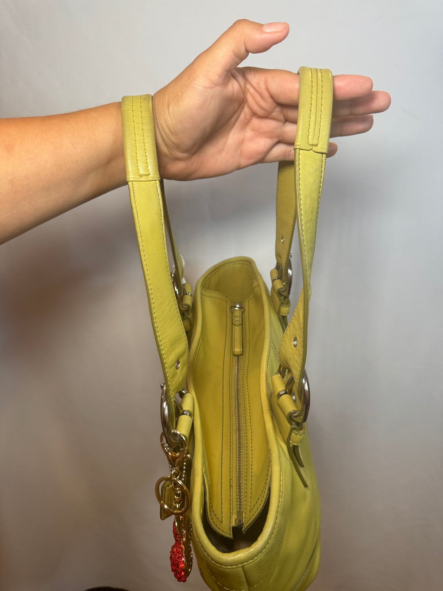 RARE Vintage Y2k Lime Green Leather Coach Shoulder Bag