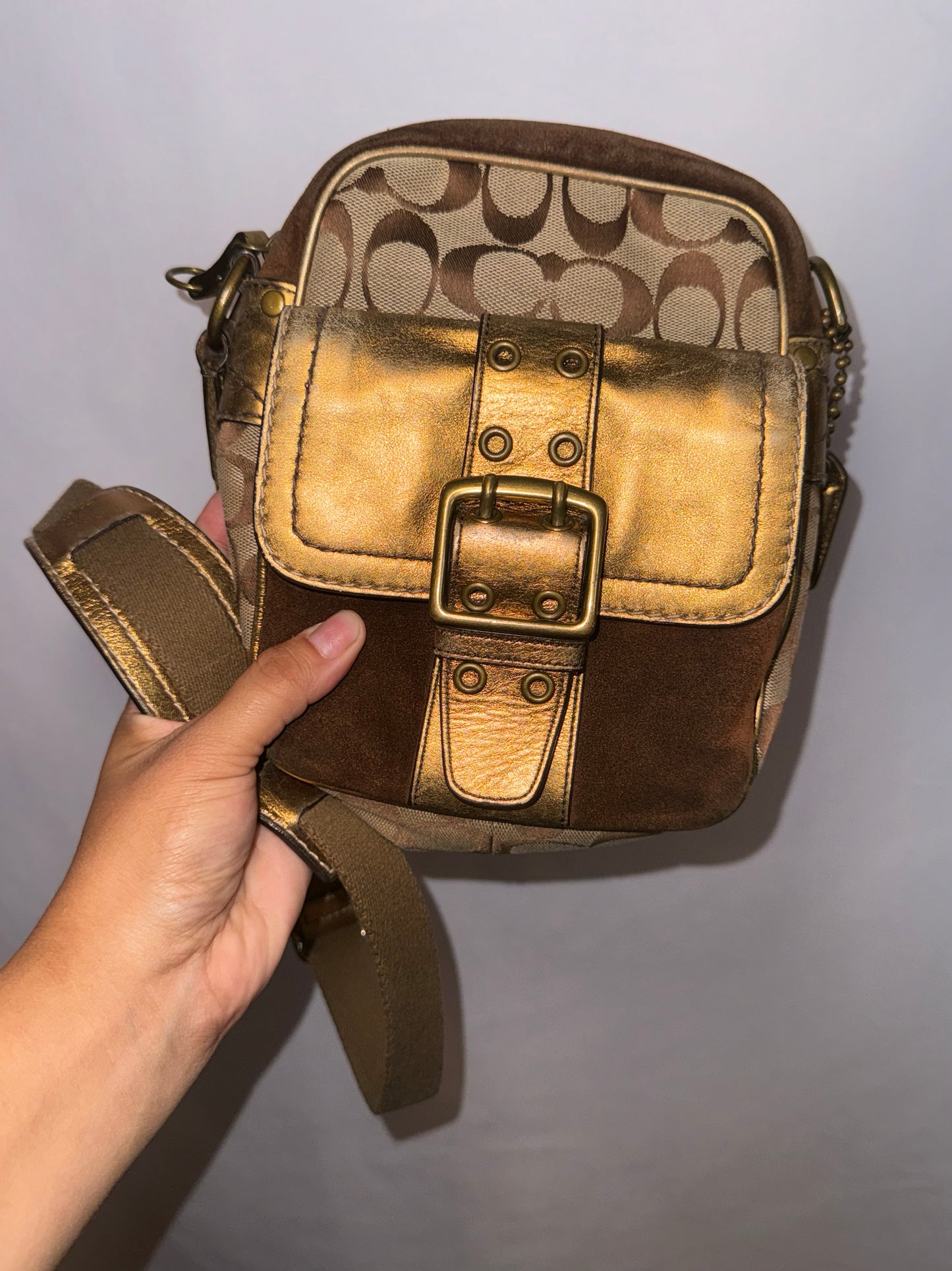 Vintage y2k Metallic and Suede Coach Signature Crossbody Bag