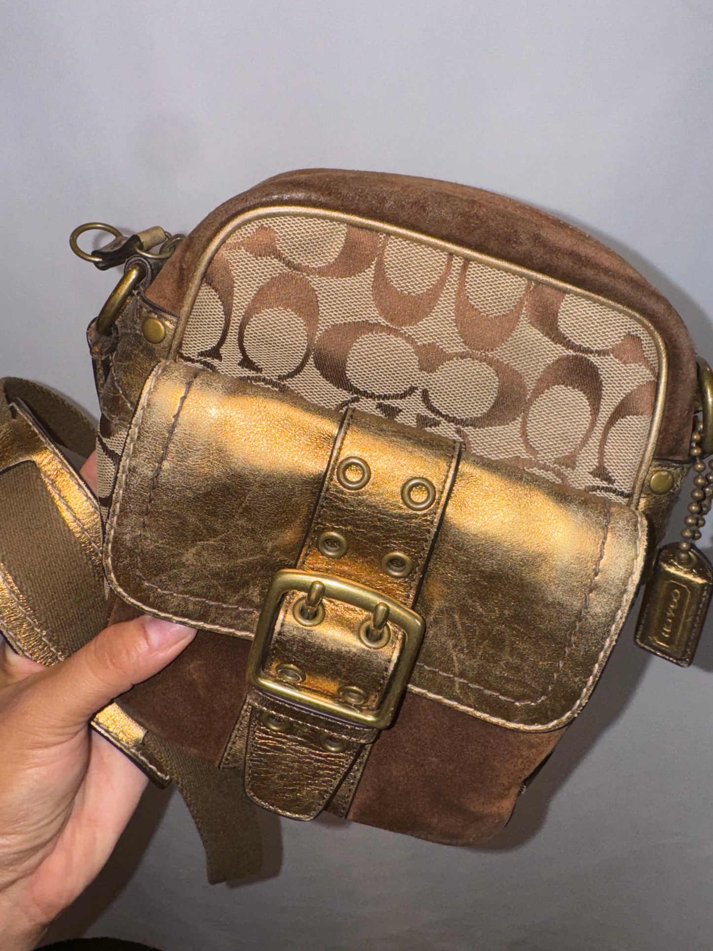 Vintage y2k Metallic and Suede Coach Signature Crossbody Bag