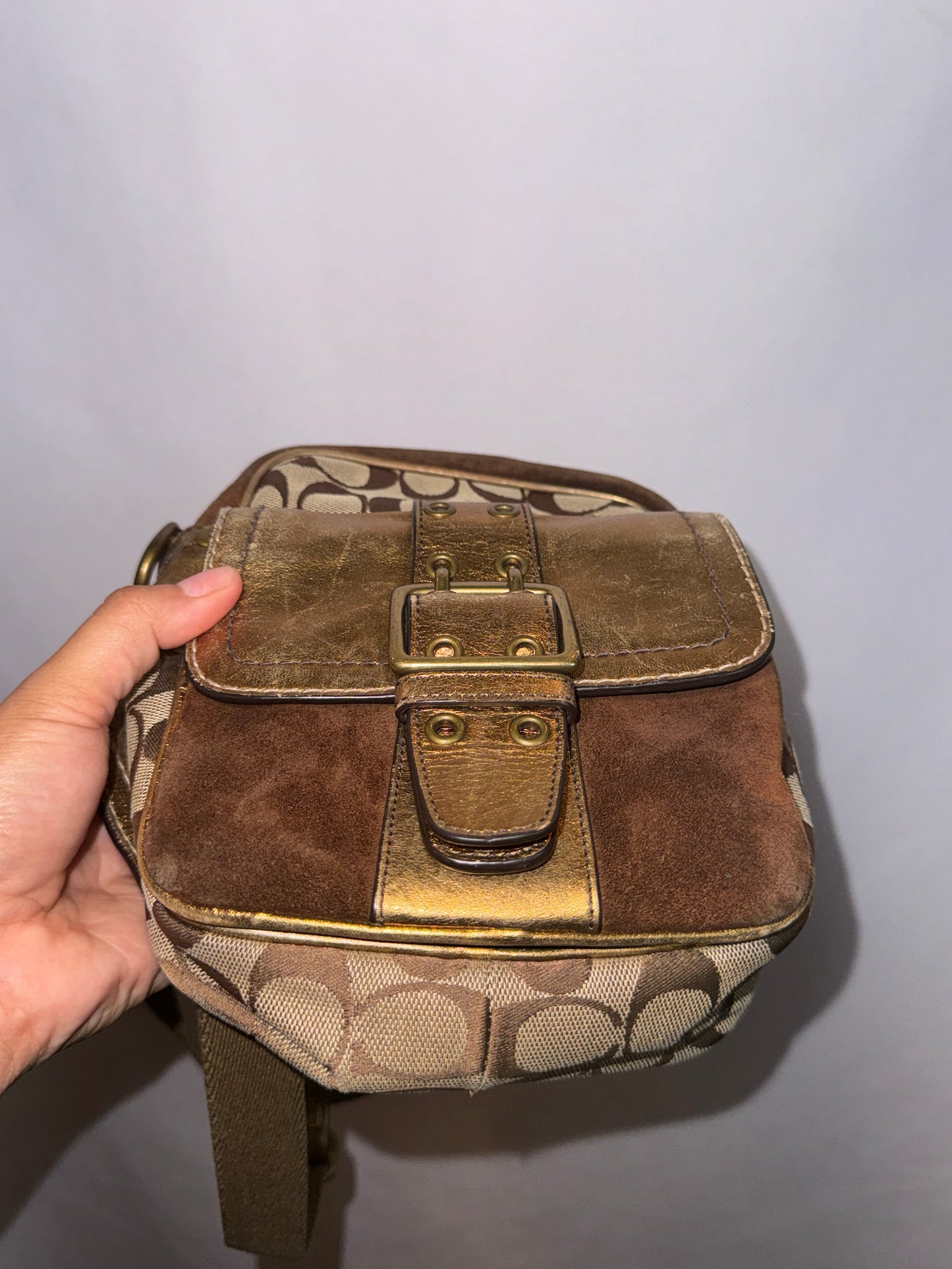 Vintage y2k Metallic and Suede Coach Signature Crossbody Bag