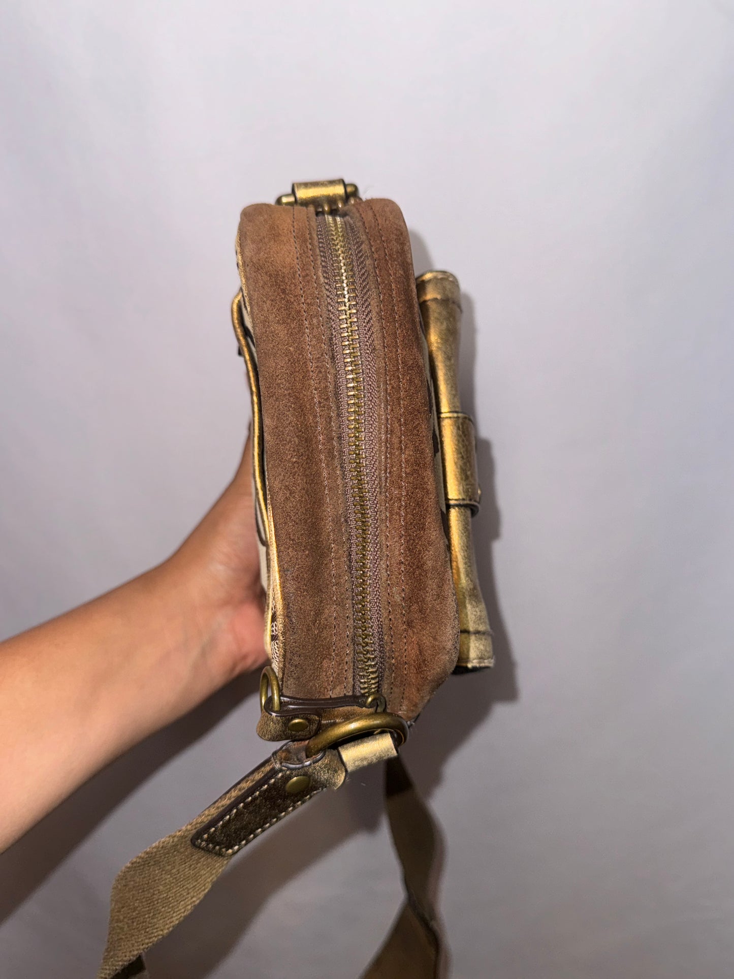 Vintage y2k Metallic and Suede Coach Signature Crossbody Bag