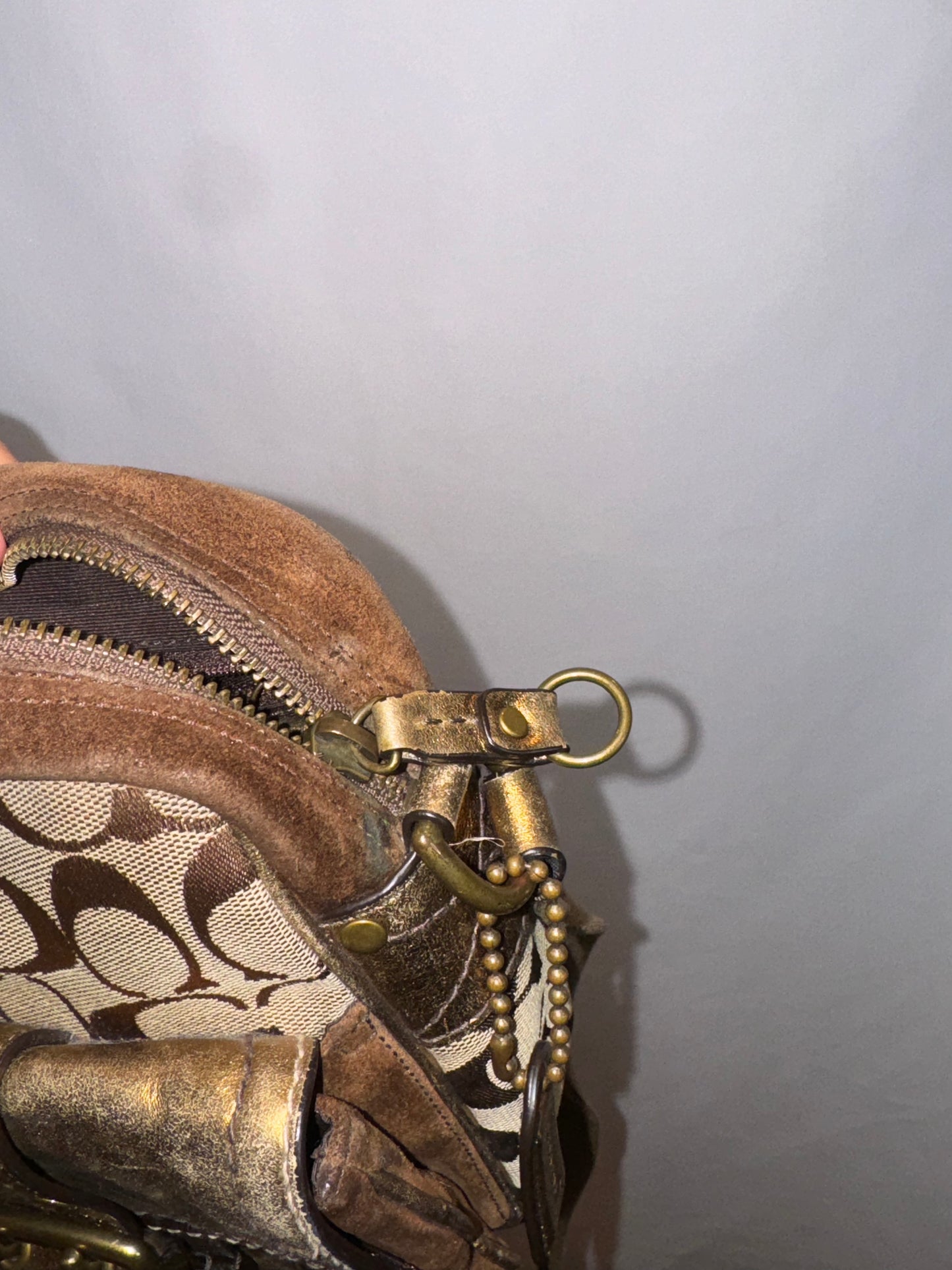 Vintage y2k Metallic and Suede Coach Signature Crossbody Bag