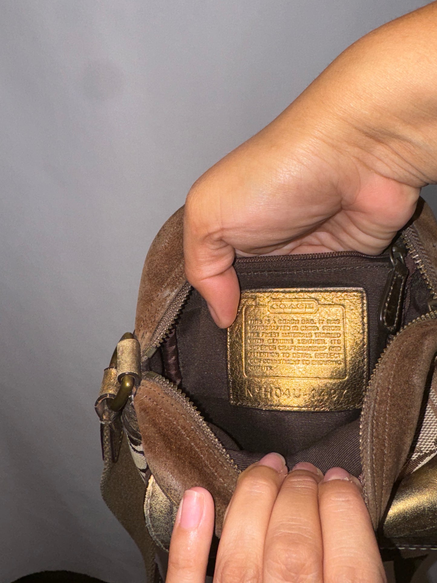 Vintage y2k Metallic and Suede Coach Signature Crossbody Bag