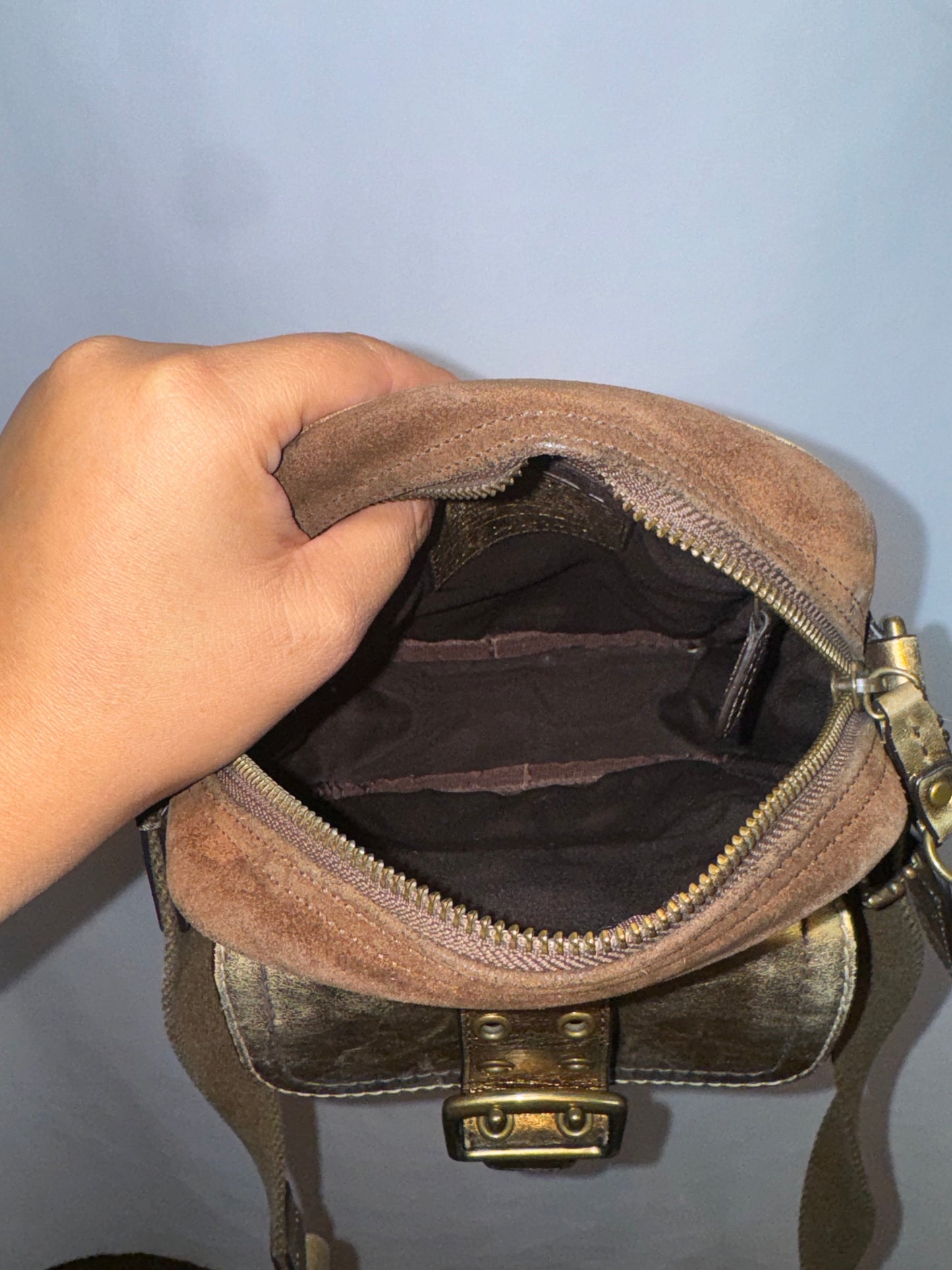 Vintage y2k Metallic and Suede Coach Signature Crossbody Bag