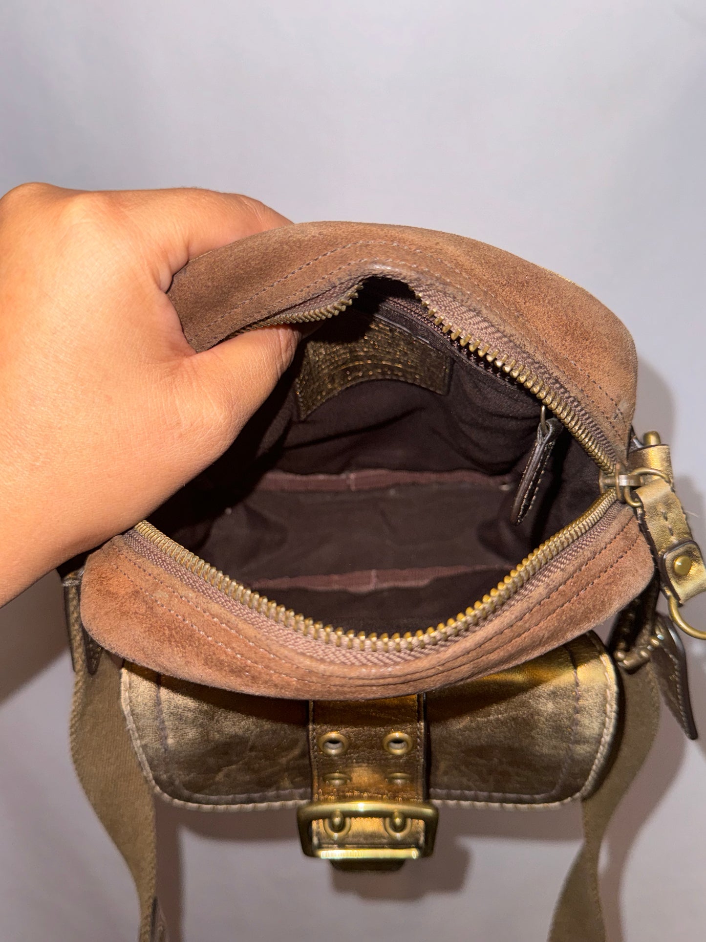 Vintage y2k Metallic and Suede Coach Signature Crossbody Bag