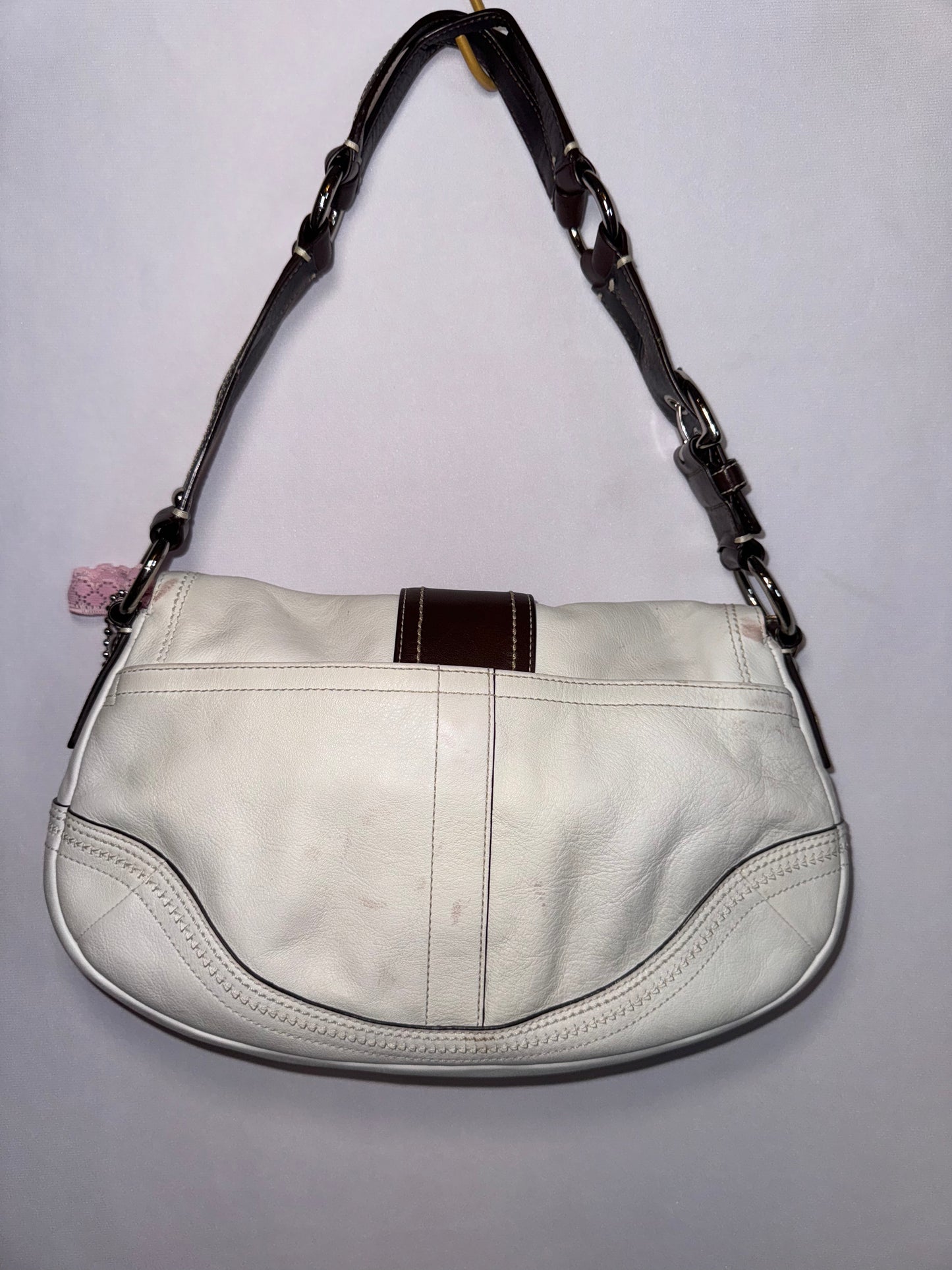 Vintage y2k White Leather Coach Soho Flap Shoulder Bag