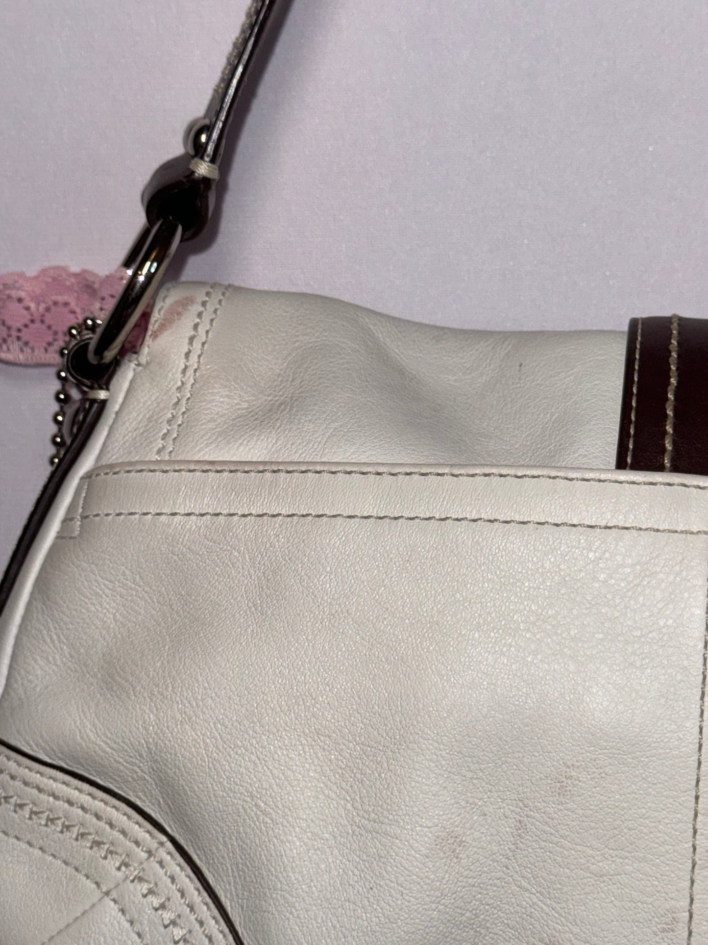 Vintage y2k White Leather Coach Soho Flap Shoulder Bag