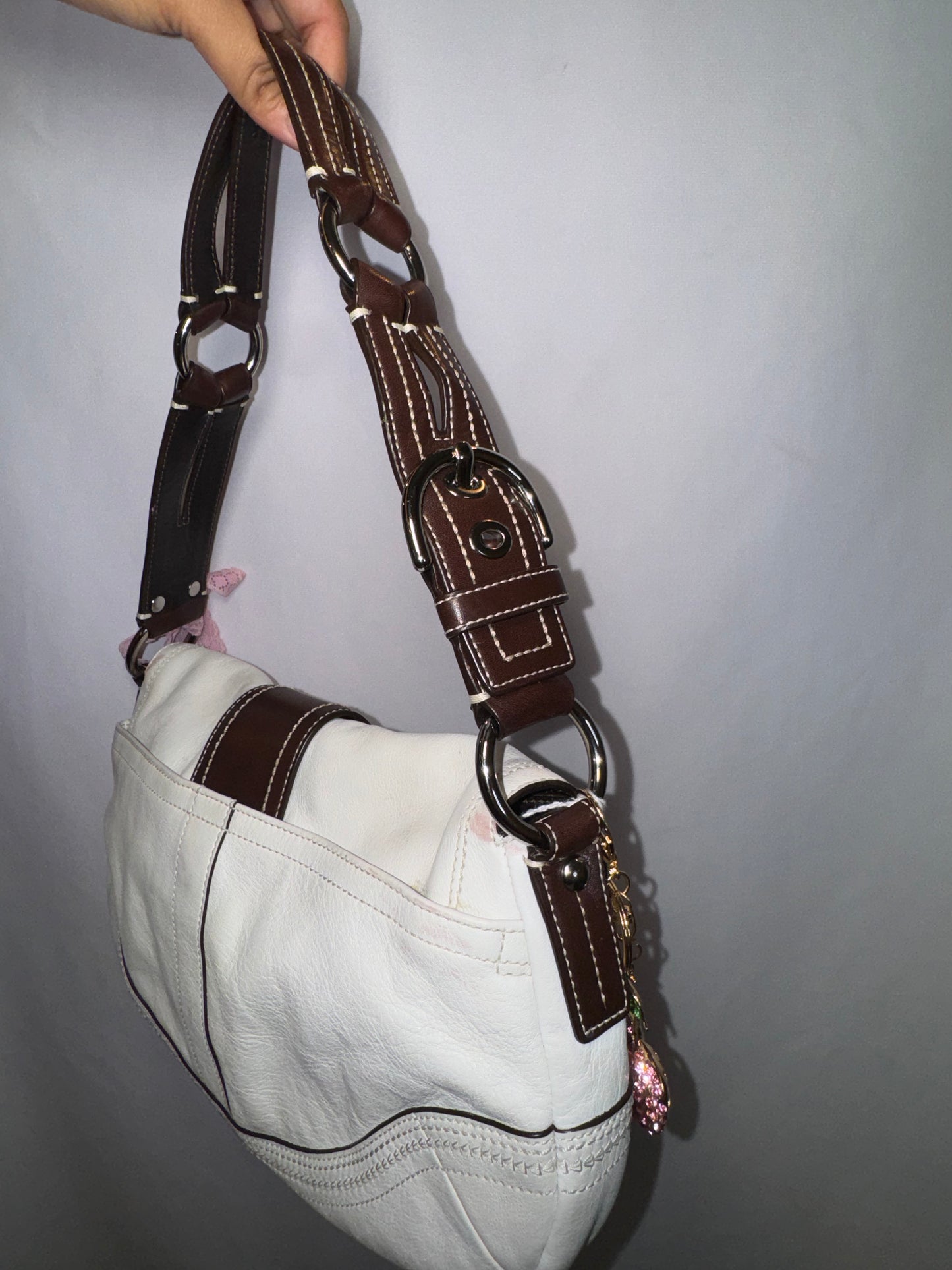 Vintage y2k White Leather Coach Soho Flap Shoulder Bag