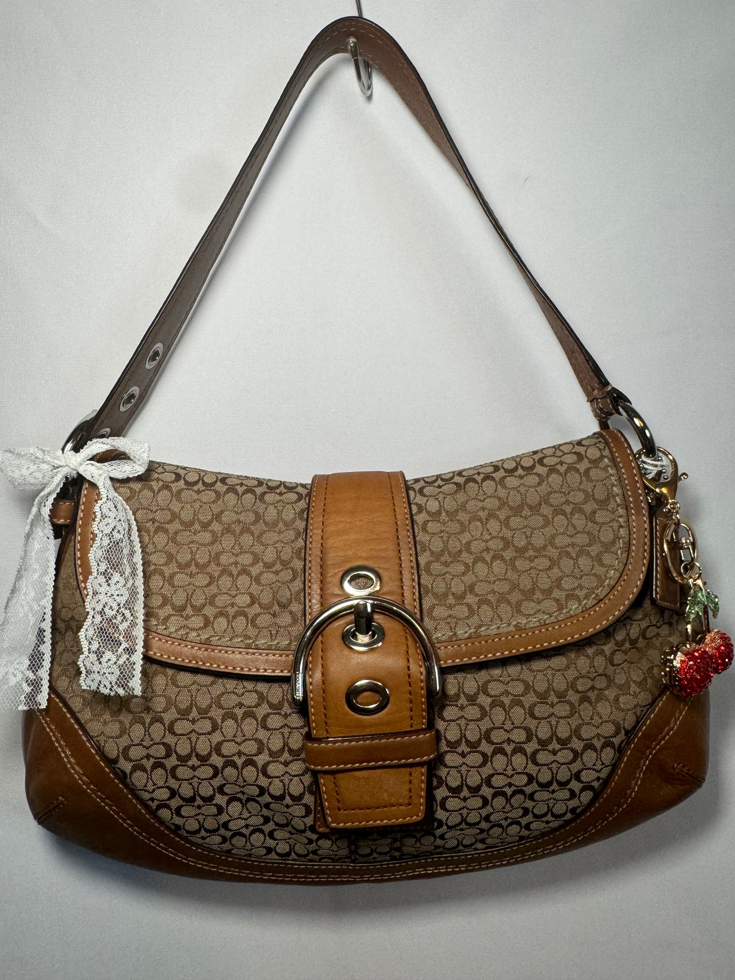 Vintage Coach Brown Signature Jacquard Soho Flap Shoulder Bag