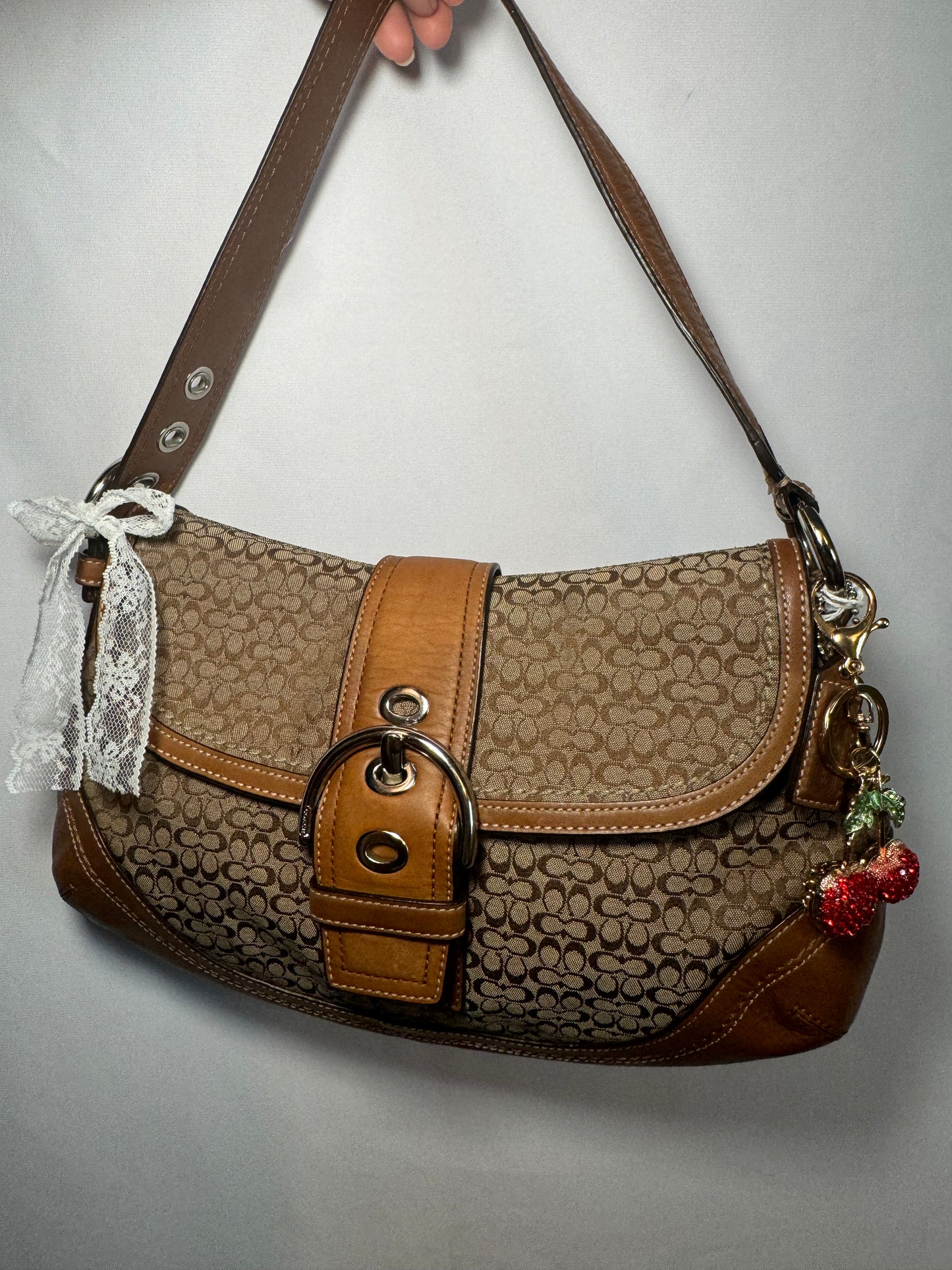 Vintage Coach Brown Signature Jacquard Soho Flap Shoulder Bag