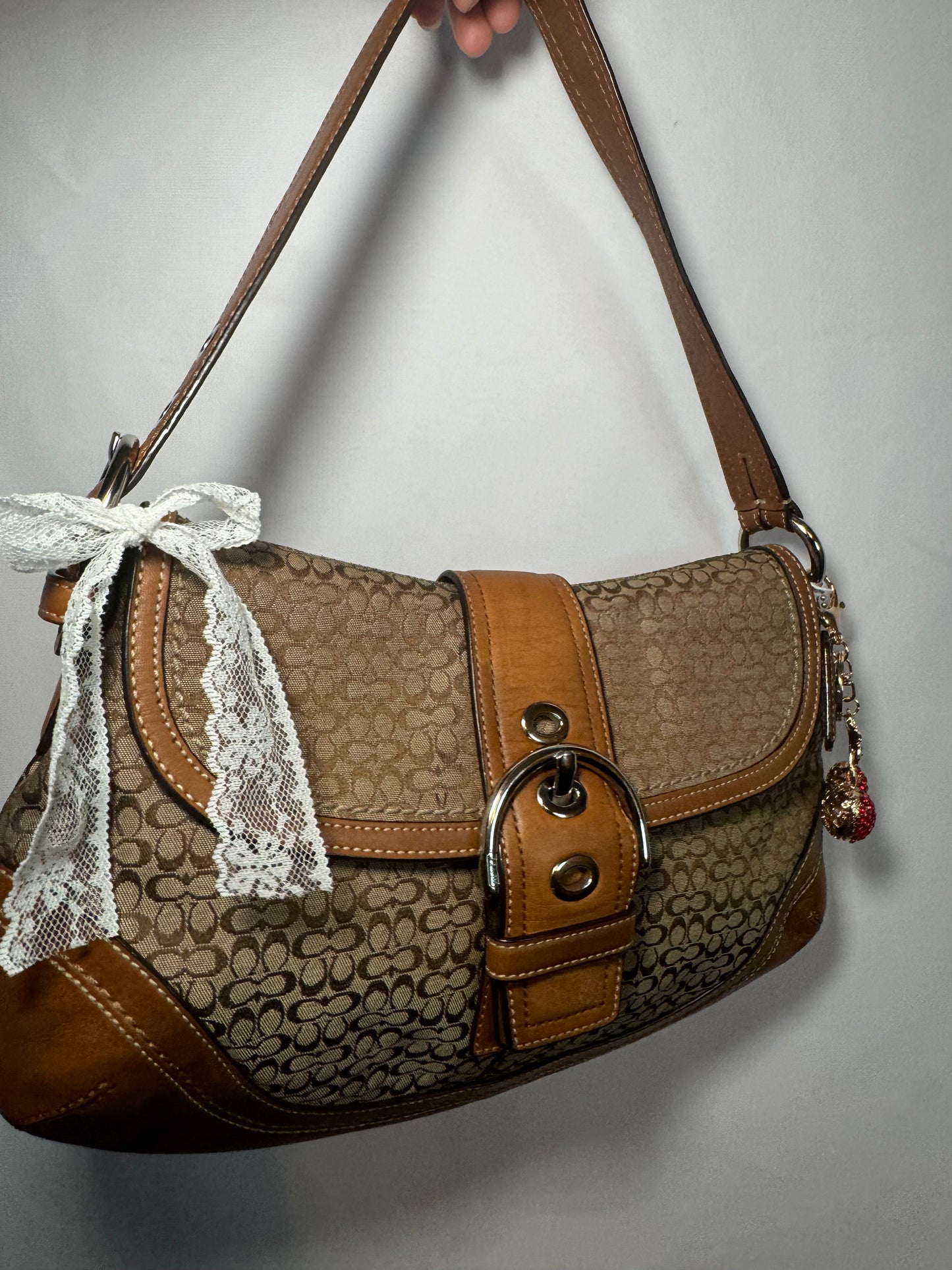 Vintage Coach Brown Signature Jacquard Soho Flap Shoulder Bag