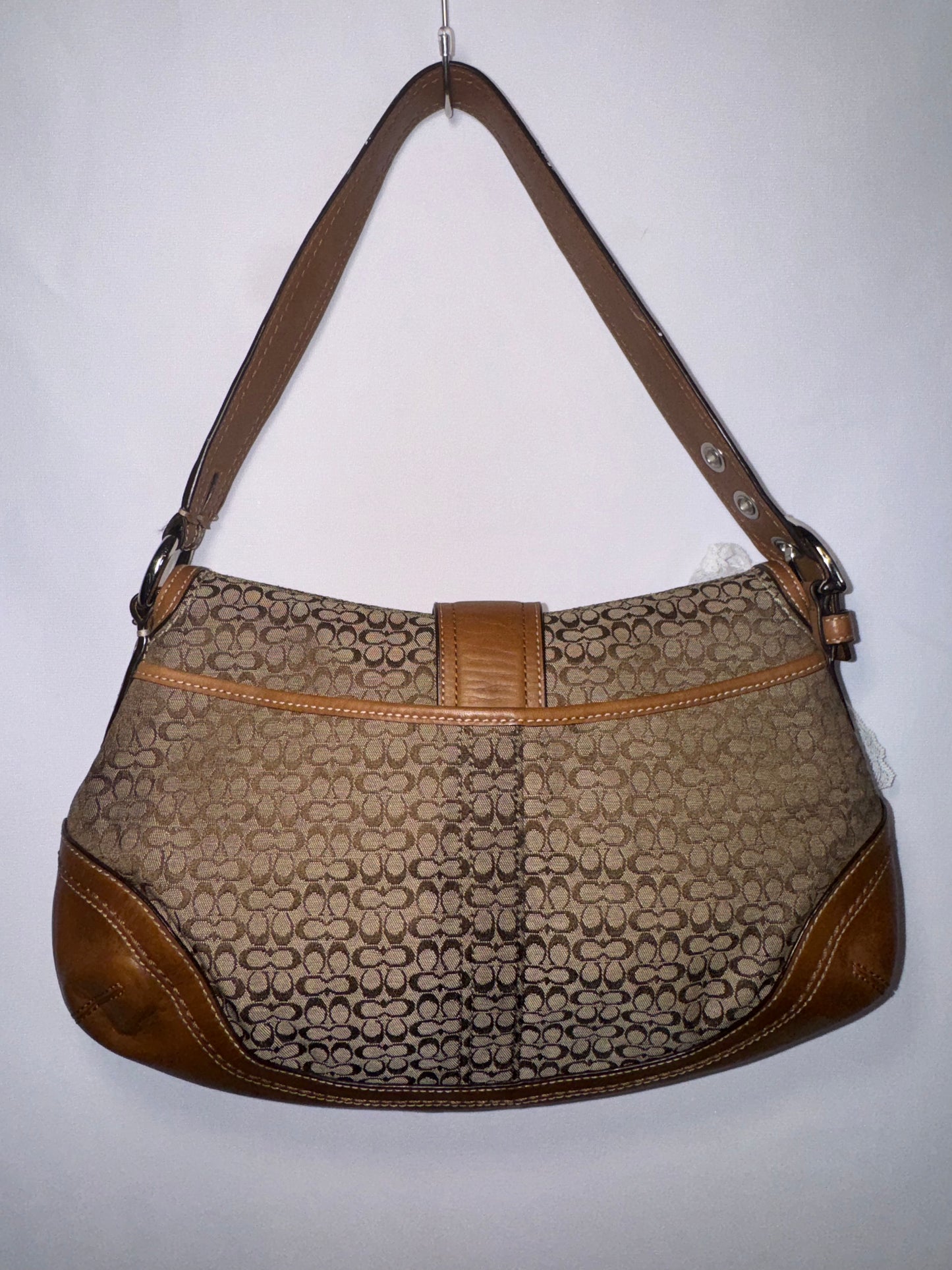 Vintage Coach Brown Signature Jacquard Soho Flap Shoulder Bag