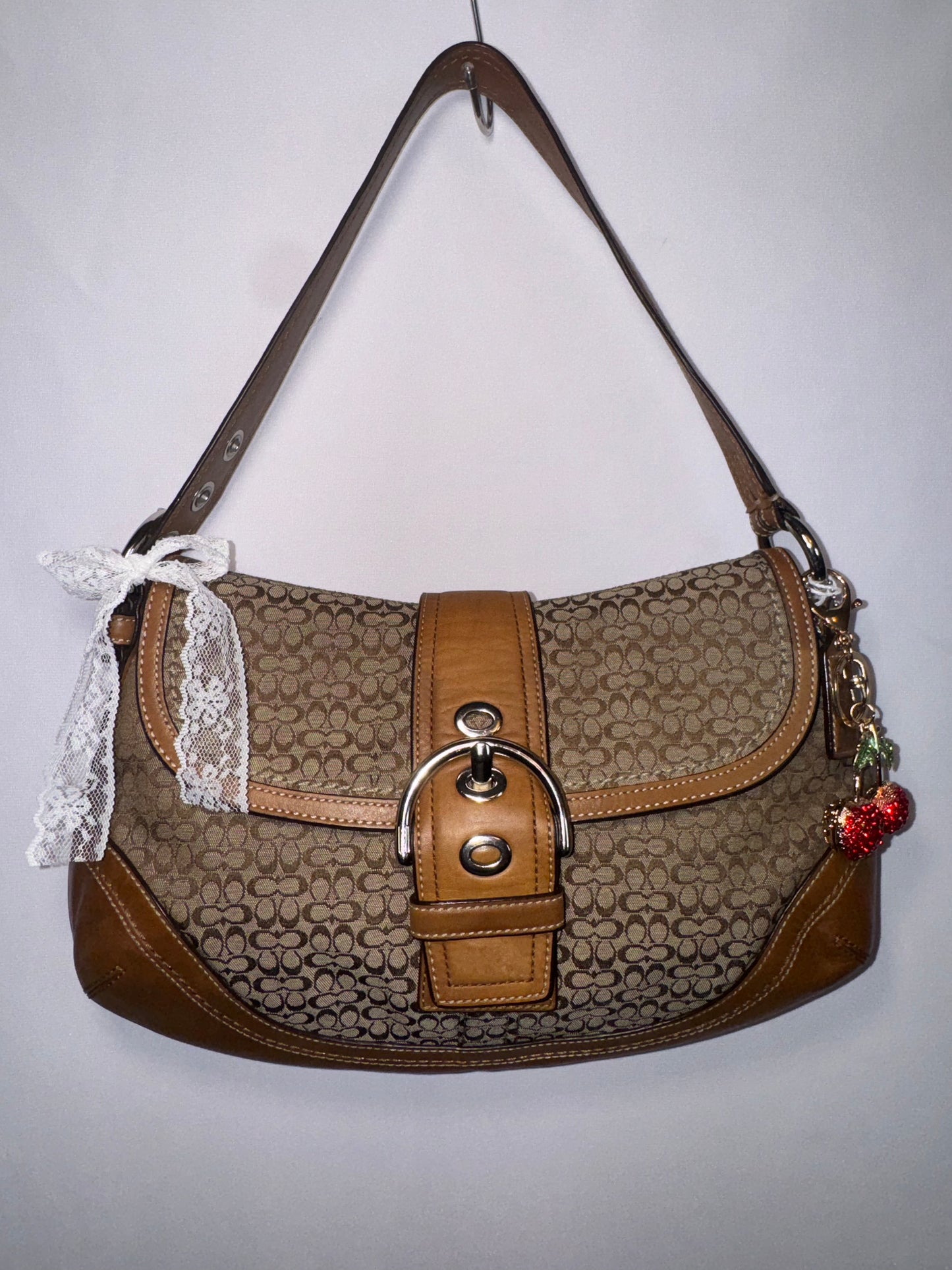 Vintage Coach Brown Signature Jacquard Soho Flap Shoulder Bag