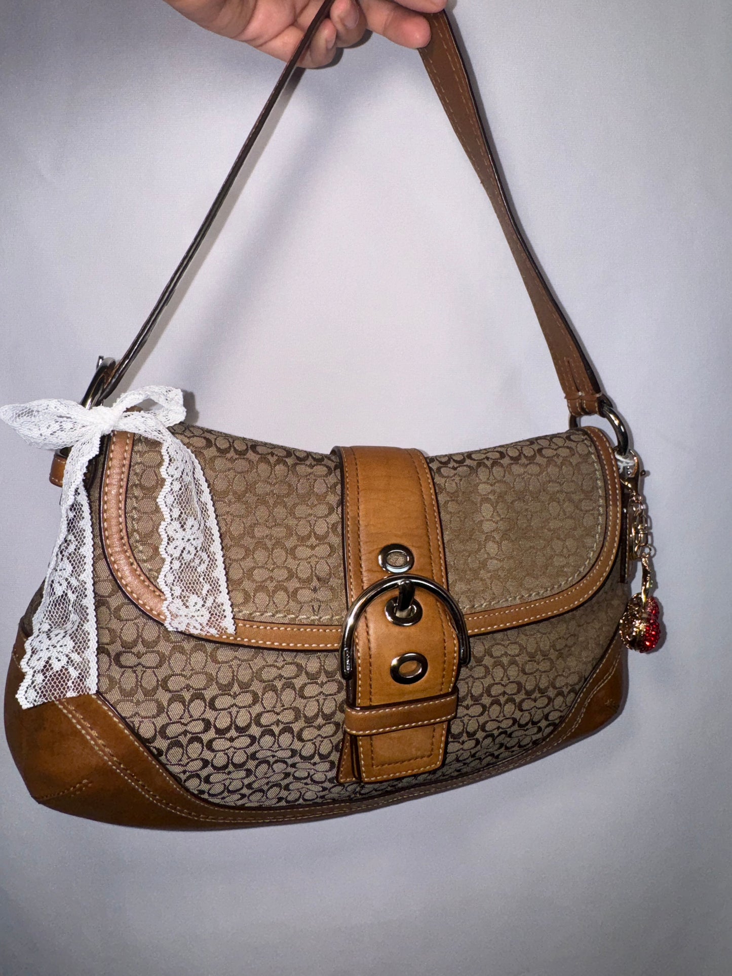 Vintage Coach Brown Signature Jacquard Soho Flap Shoulder Bag