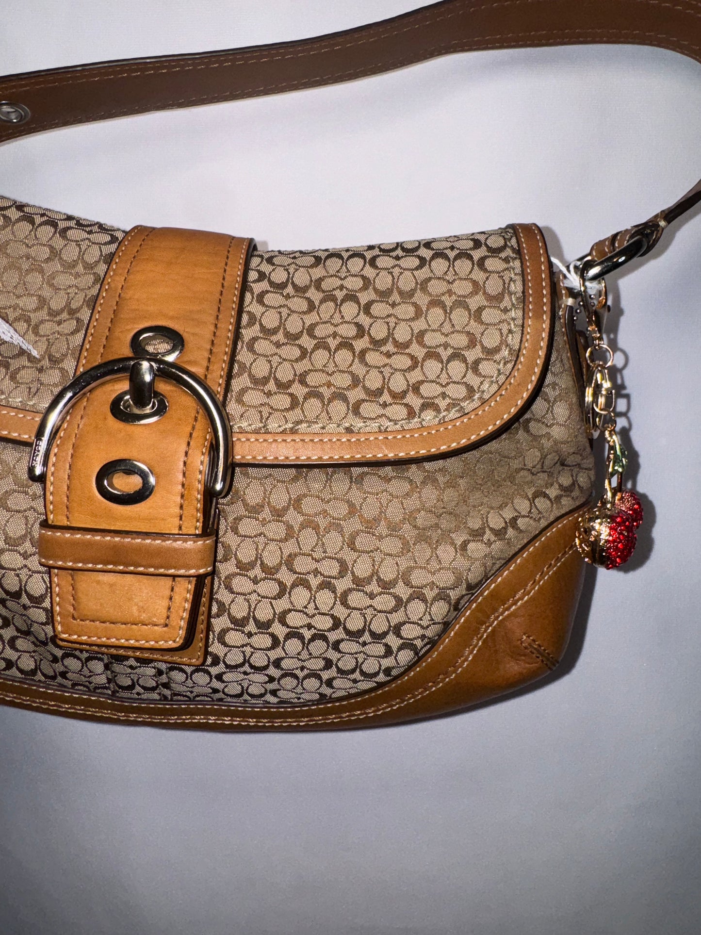 Vintage Coach Brown Signature Jacquard Soho Flap Shoulder Bag