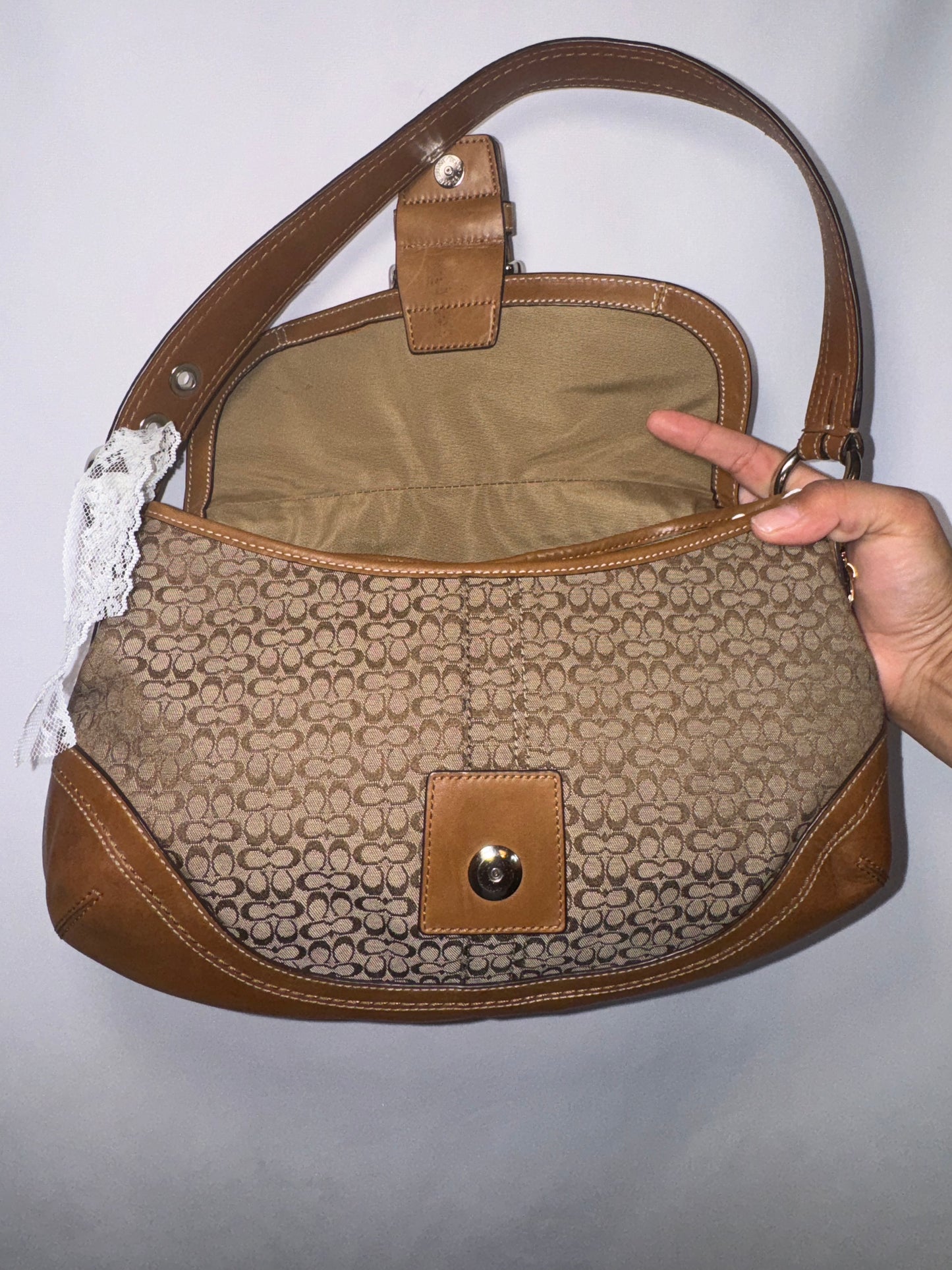 Vintage Coach Brown Signature Jacquard Soho Flap Shoulder Bag