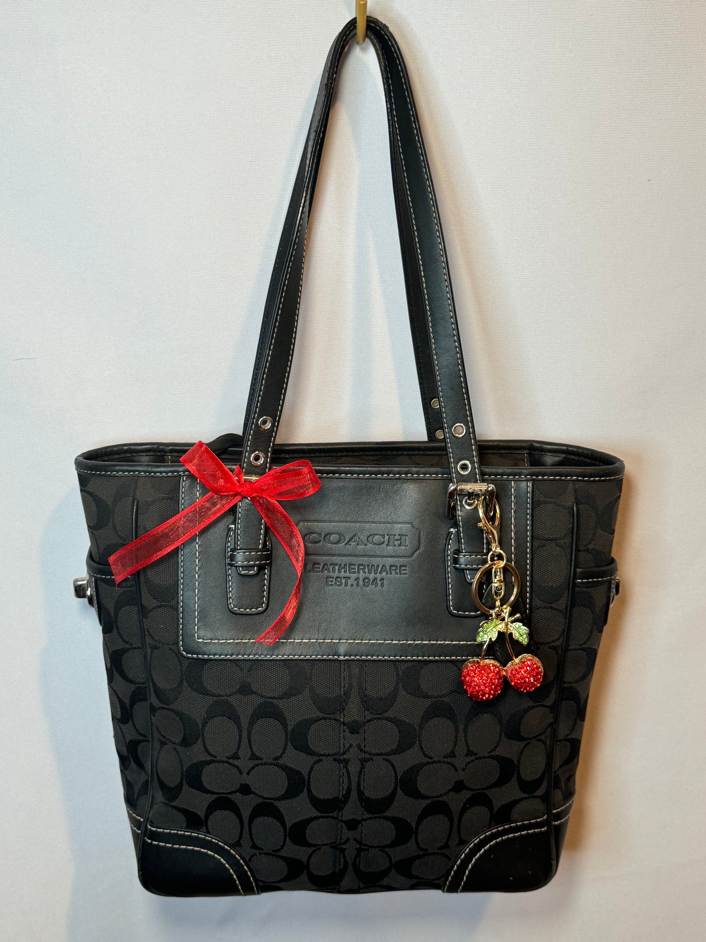 Vintage Coach Black Signature Jacquard and Leather Tote