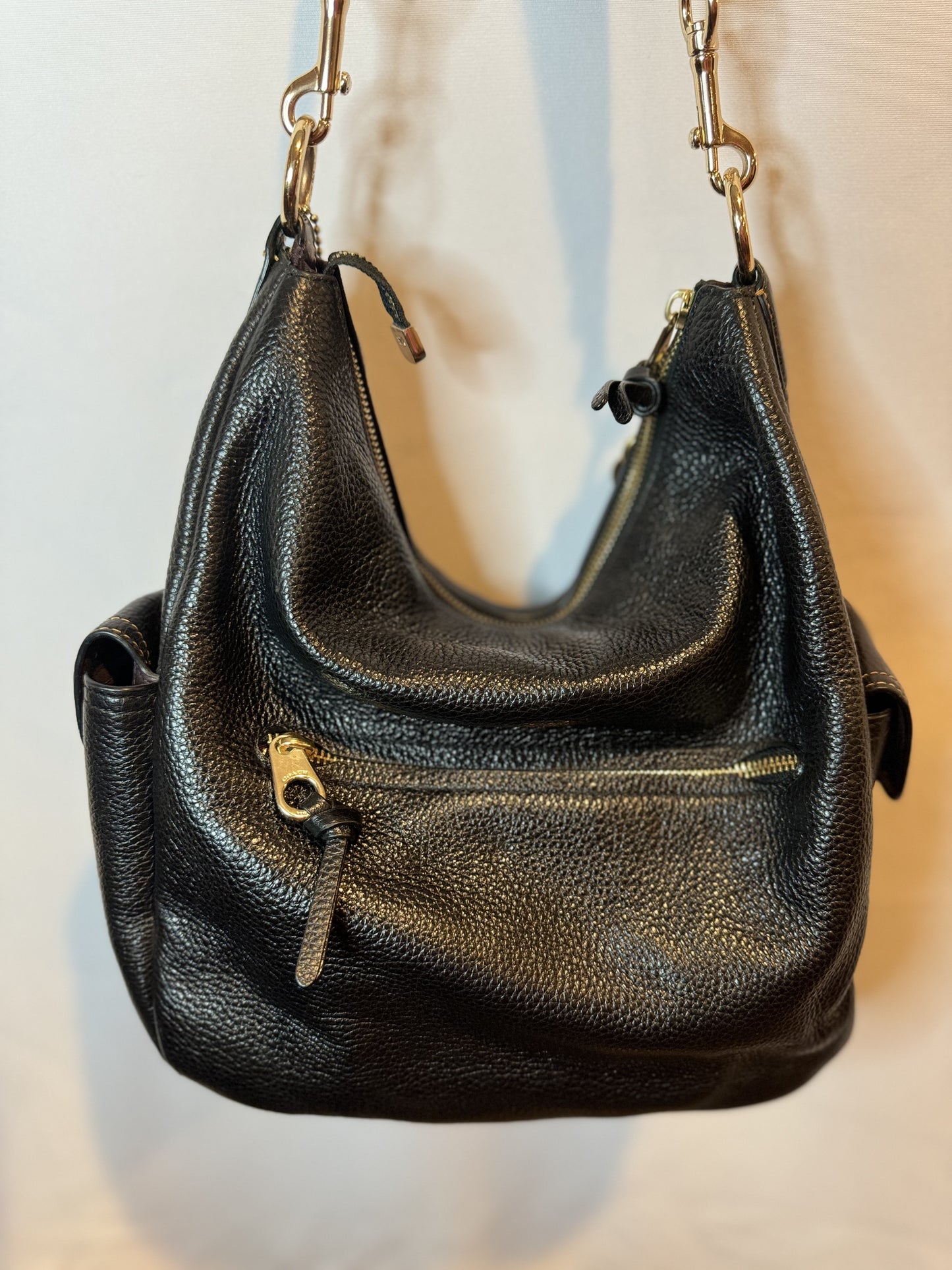 Like New Coach Black Pebbled Leather Slouchy Hobo Bag