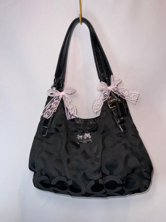 Vintage Black Coach Signature Jacquard Slouchy Hobo Bag