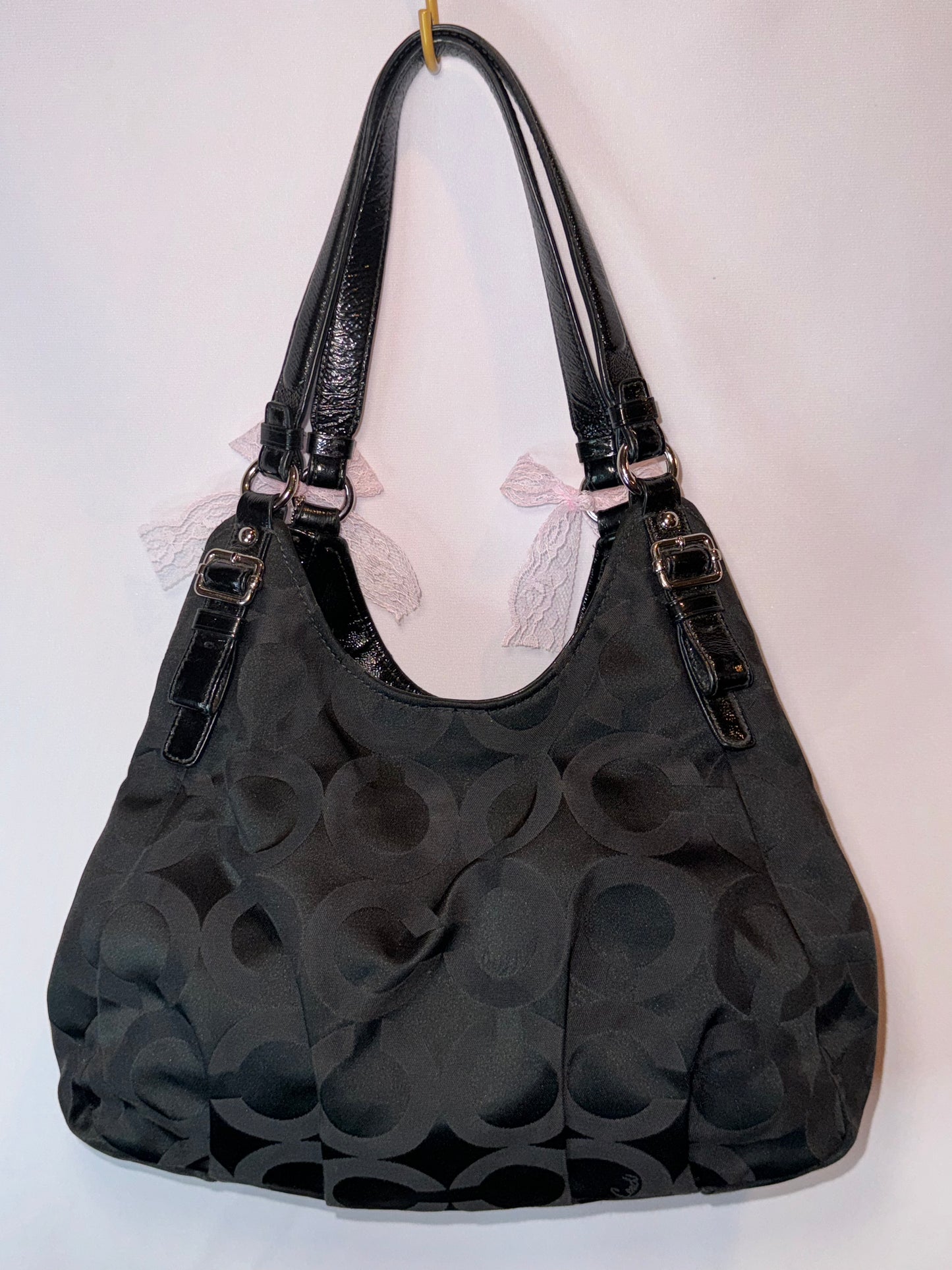 Vintage Black Coach Signature Jacquard Slouchy Hobo Bag