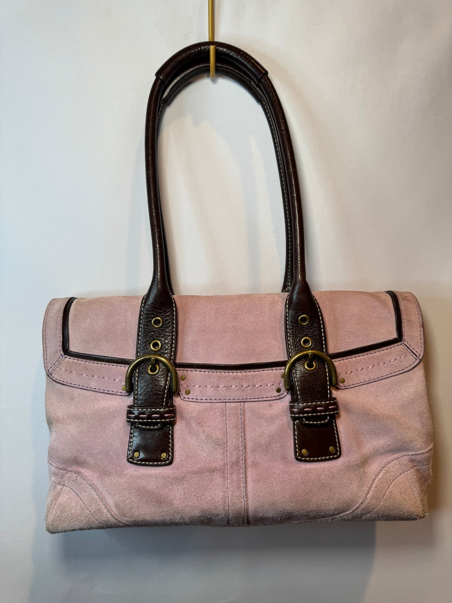 Vintage Coach Pink/Purple Suede Medium Shoulder Bag