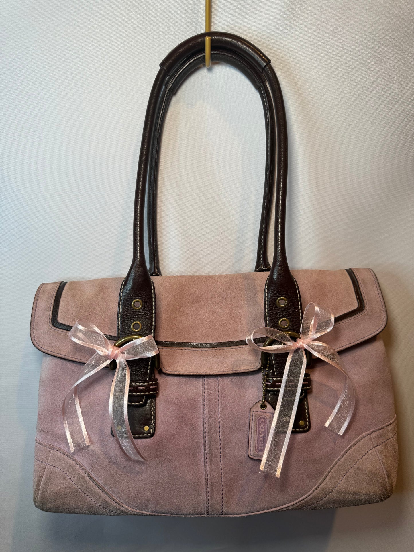 Vintage Coach Pink/Purple Suede Medium Shoulder Bag