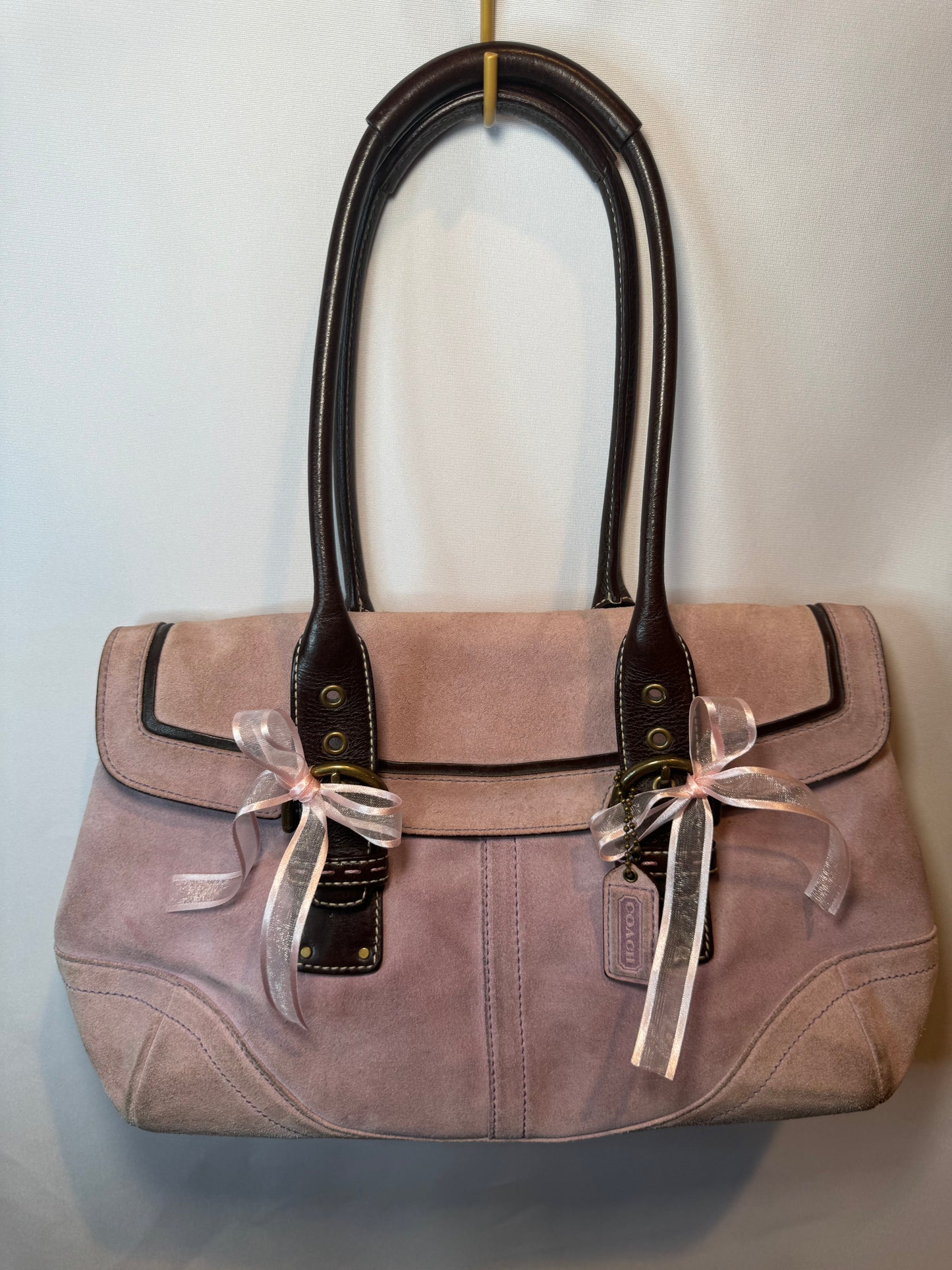 Vintage Coach Pink/Purple Suede Medium Shoulder Bag