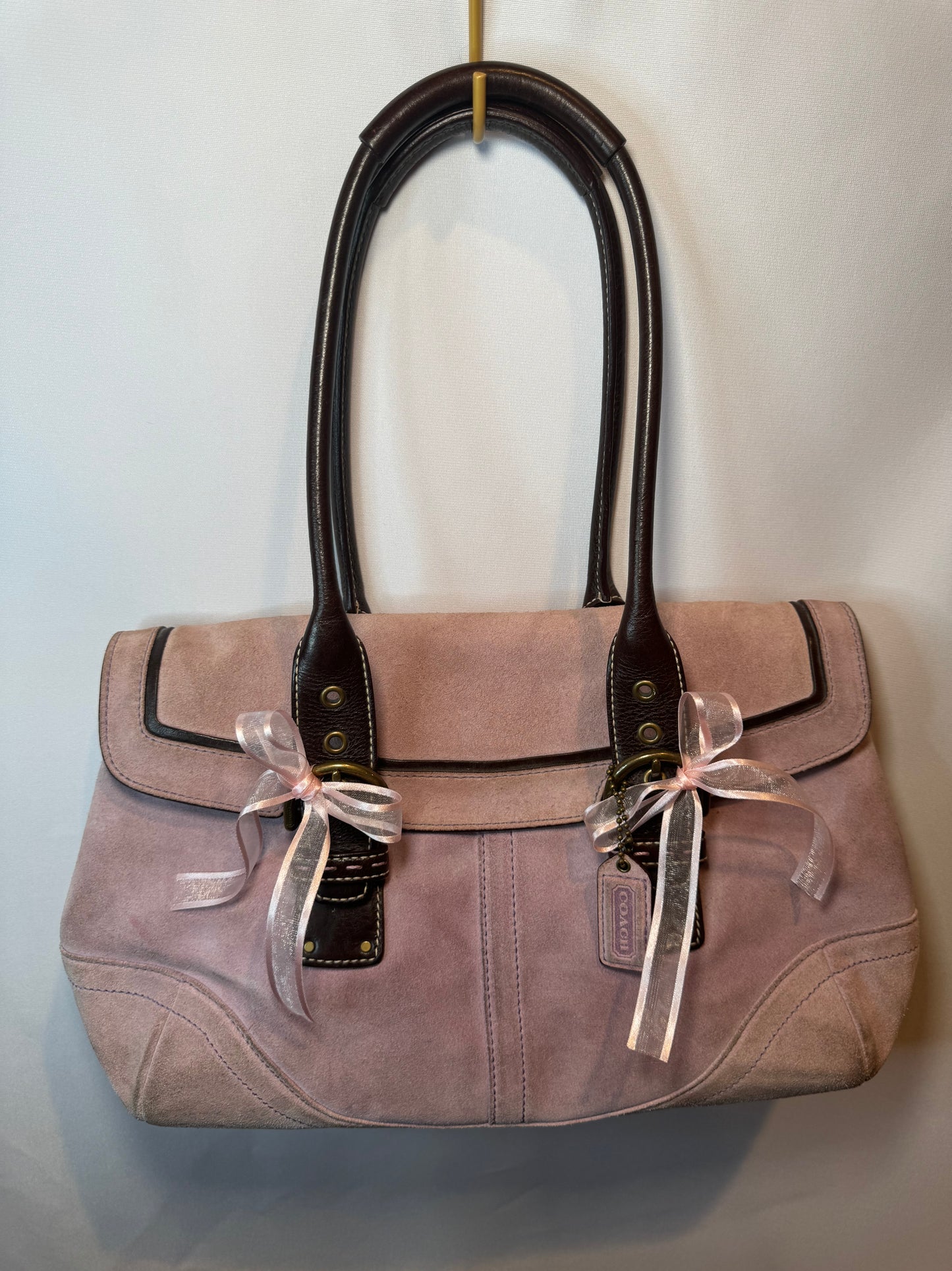 Vintage Coach Pink/Purple Suede Medium Shoulder Bag