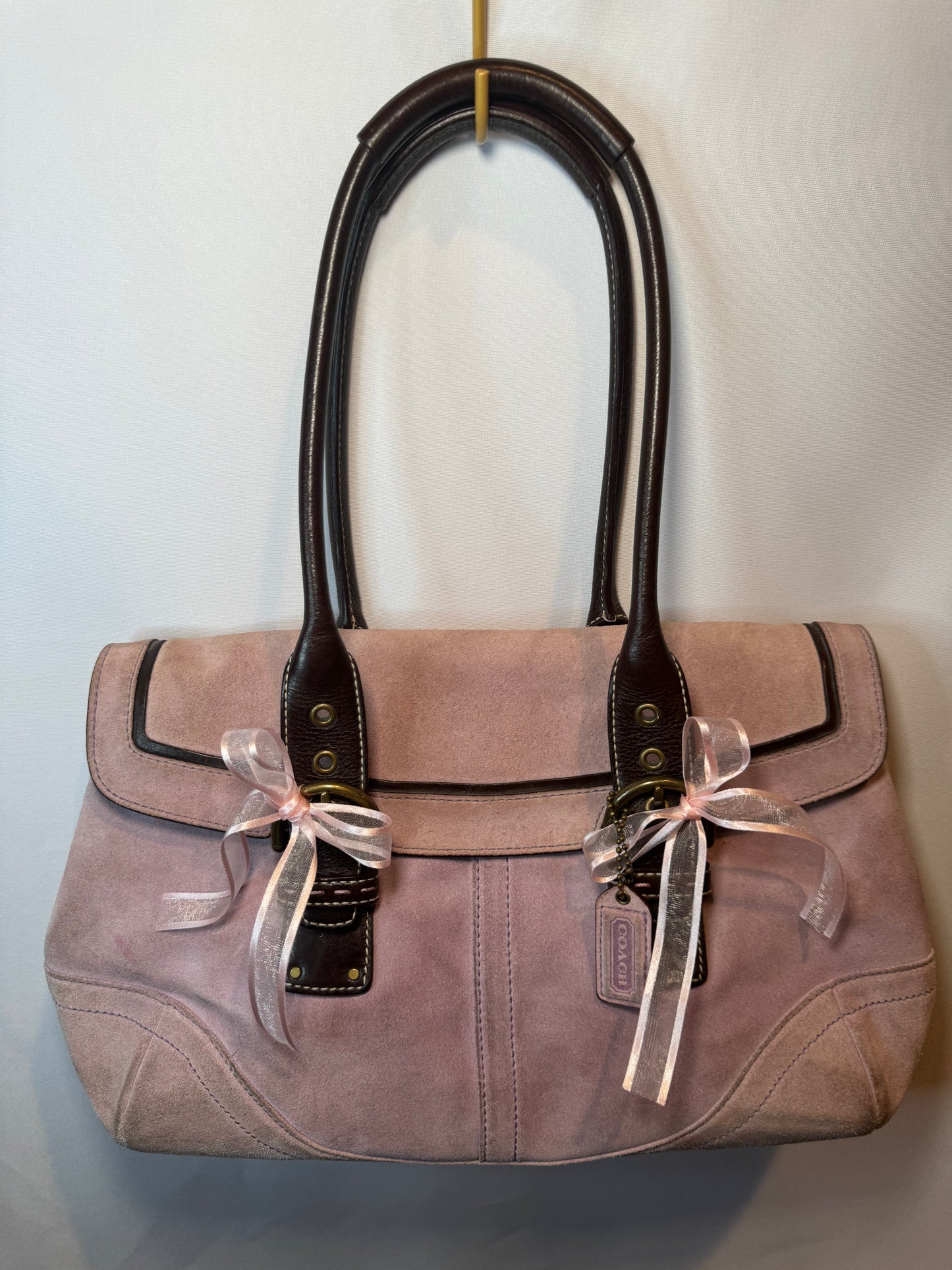 Vintage Coach Pink/Purple Suede Medium Shoulder Bag