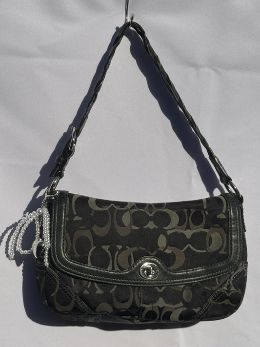 Vintage Grey and Black Monogram Coach Flap bag