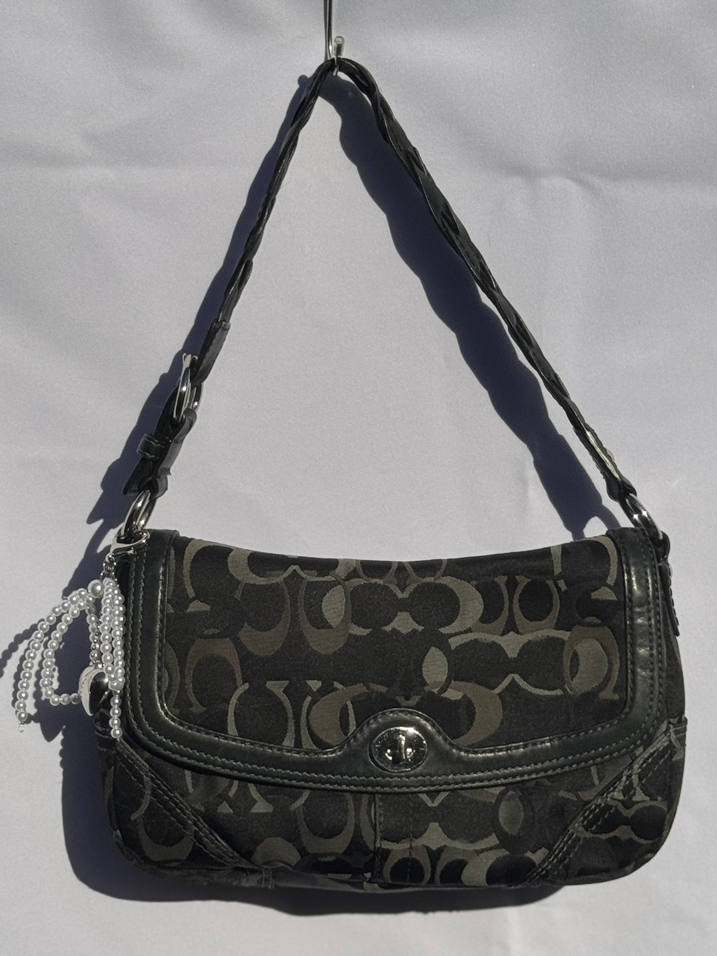 Vintage Grey and Black Monogram Coach Flap bag