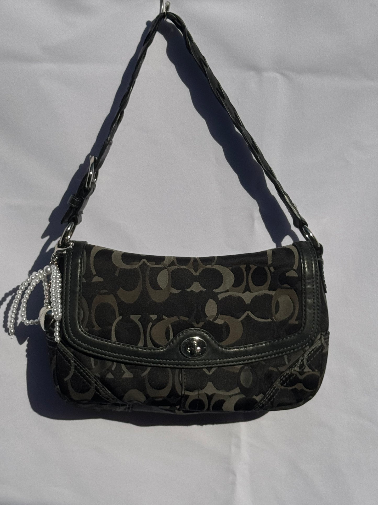 Vintage Grey and Black Monogram Coach Flap bag