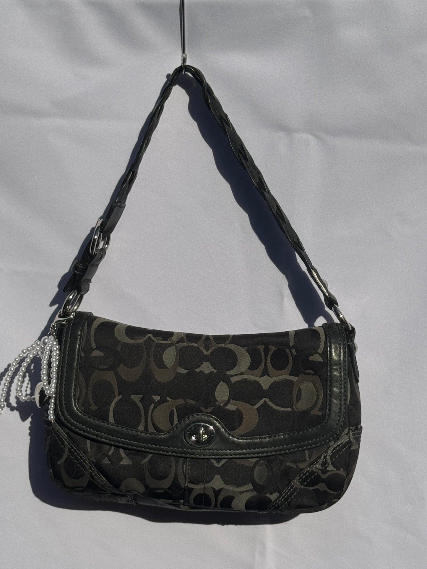 Vintage Grey and Black Monogram Coach Flap bag