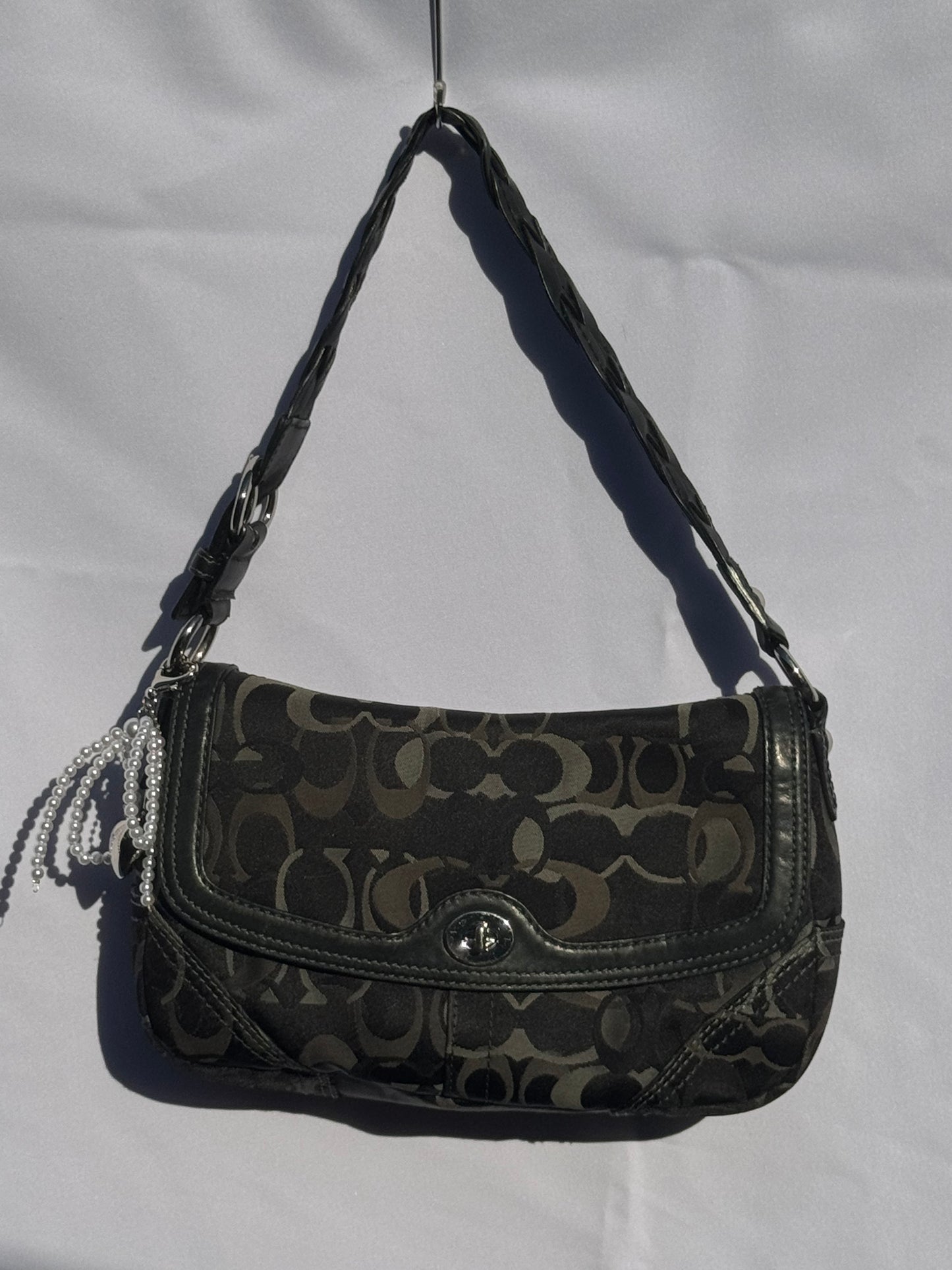 Vintage Grey and Black Monogram Coach Flap bag