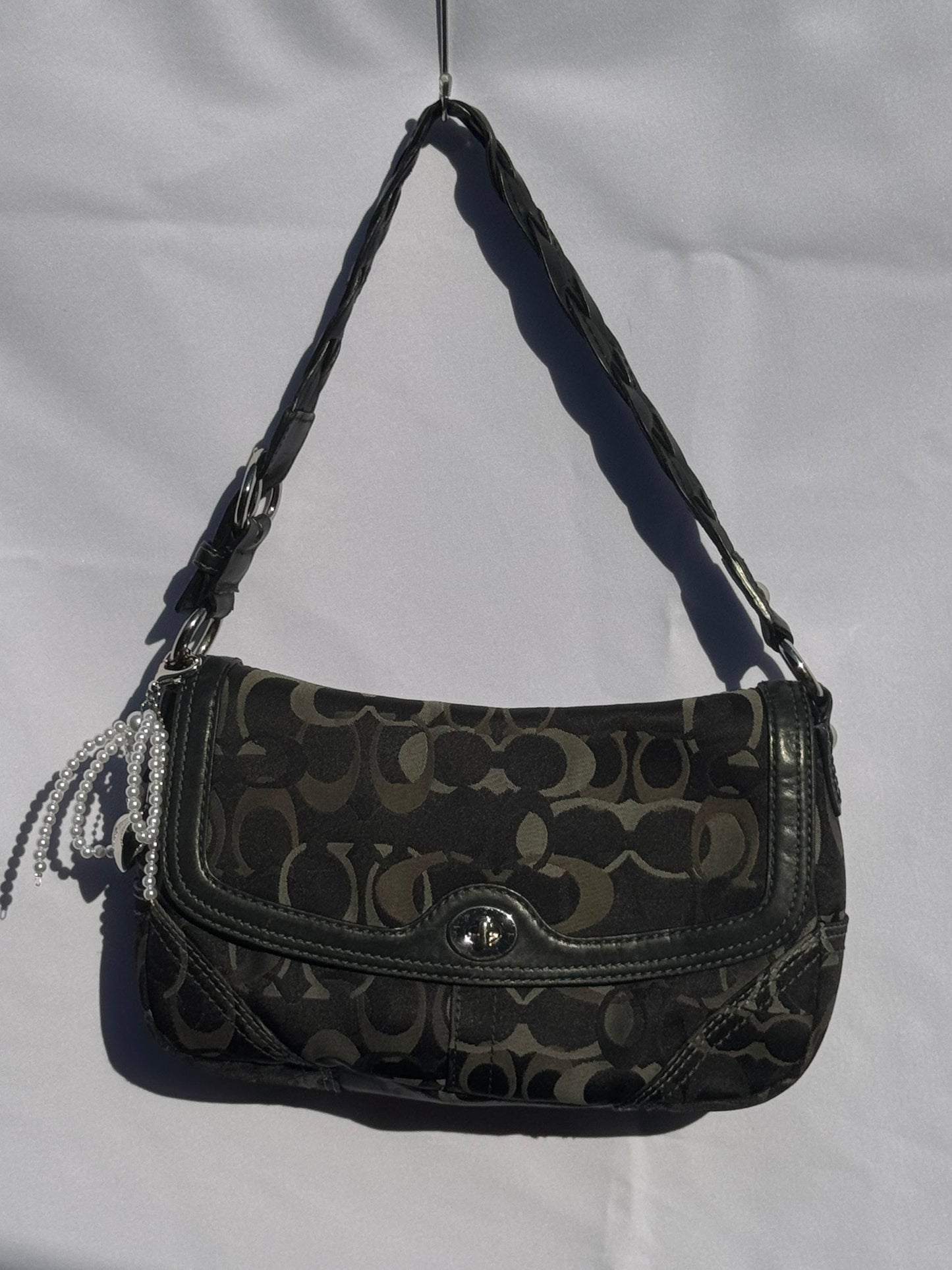 Vintage Grey and Black Monogram Coach Flap bag