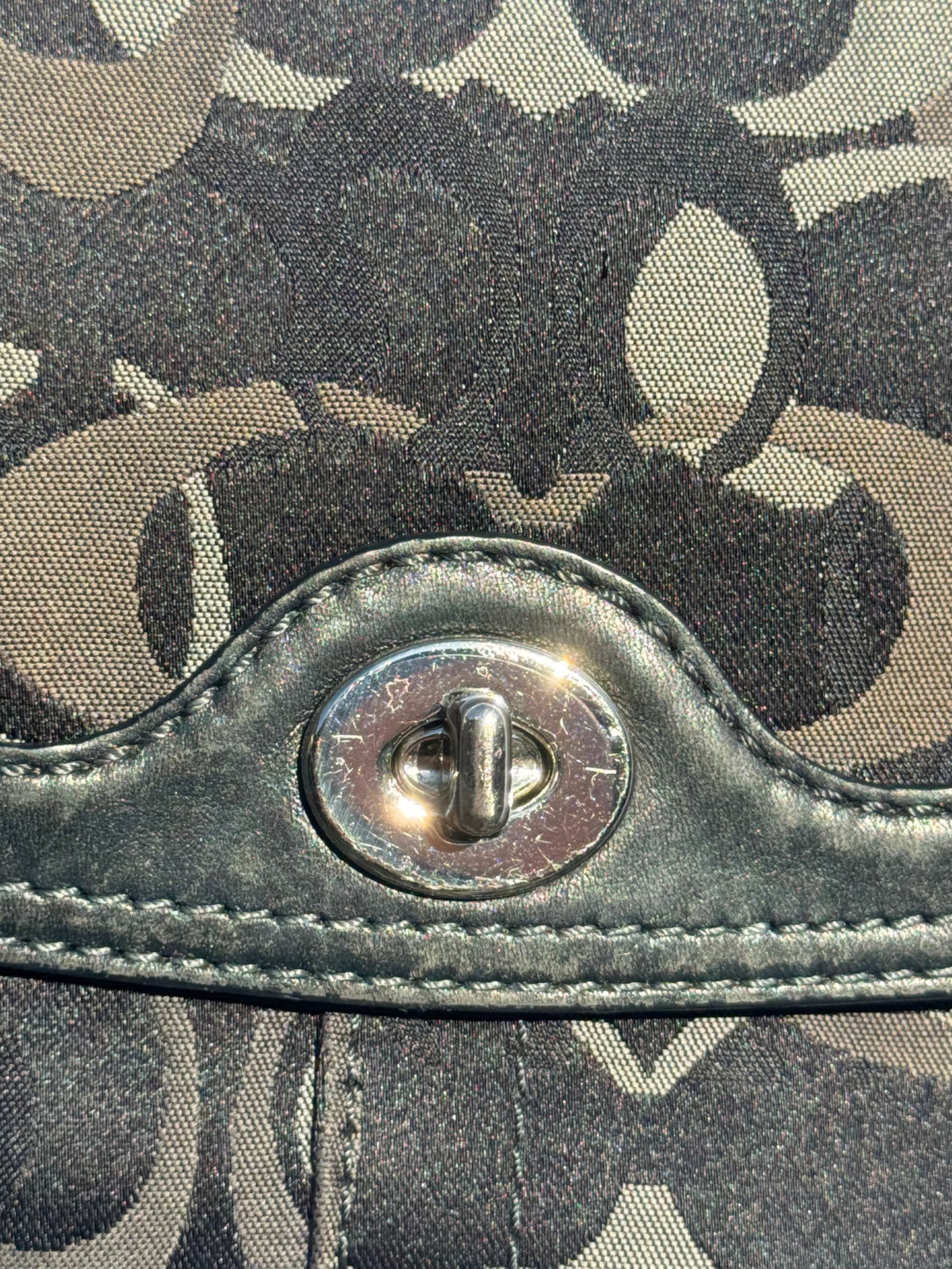 Vintage Grey and Black Monogram Coach Flap bag