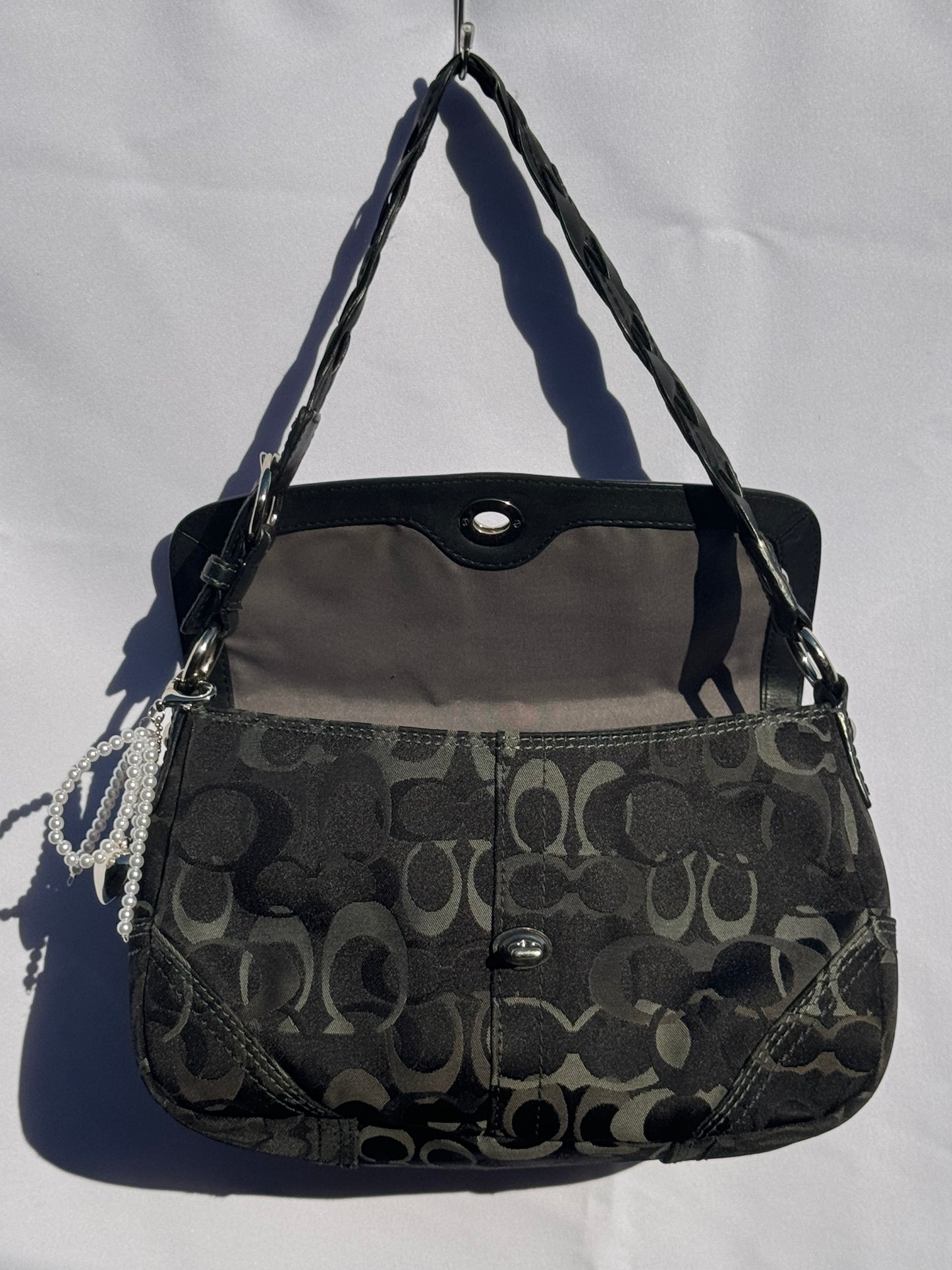 Vintage Grey and Black Monogram Coach Flap bag