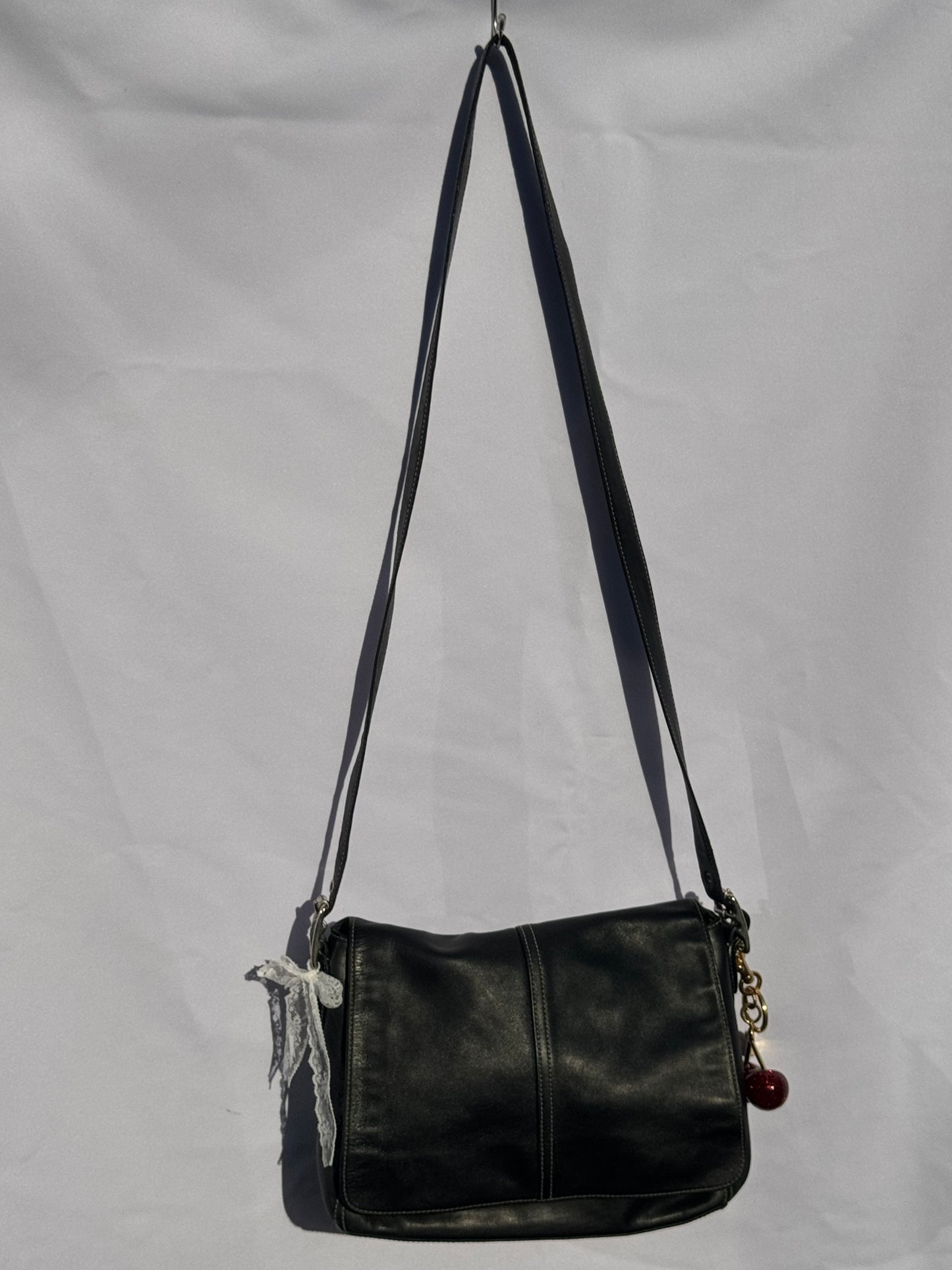 Vintage Coach Black Leather Flap Crossbody Bag