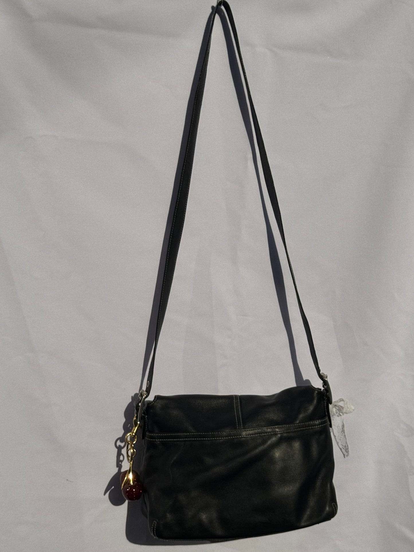 Vintage Coach Black Leather Flap Crossbody Bag