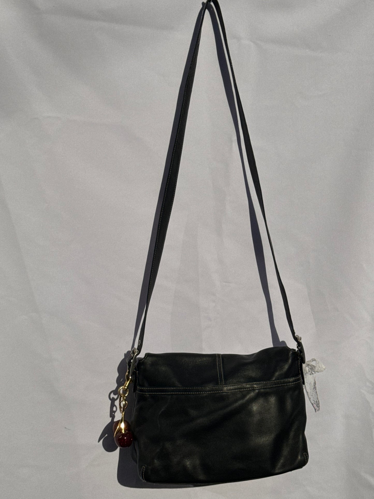 Vintage Coach Black Leather Flap Crossbody Bag