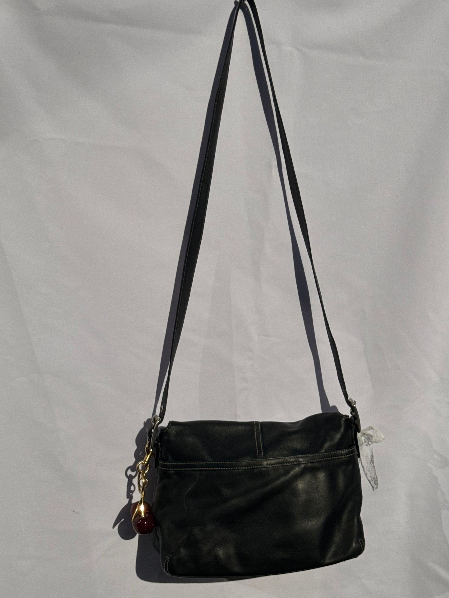 Vintage Coach Black Leather Flap Crossbody Bag