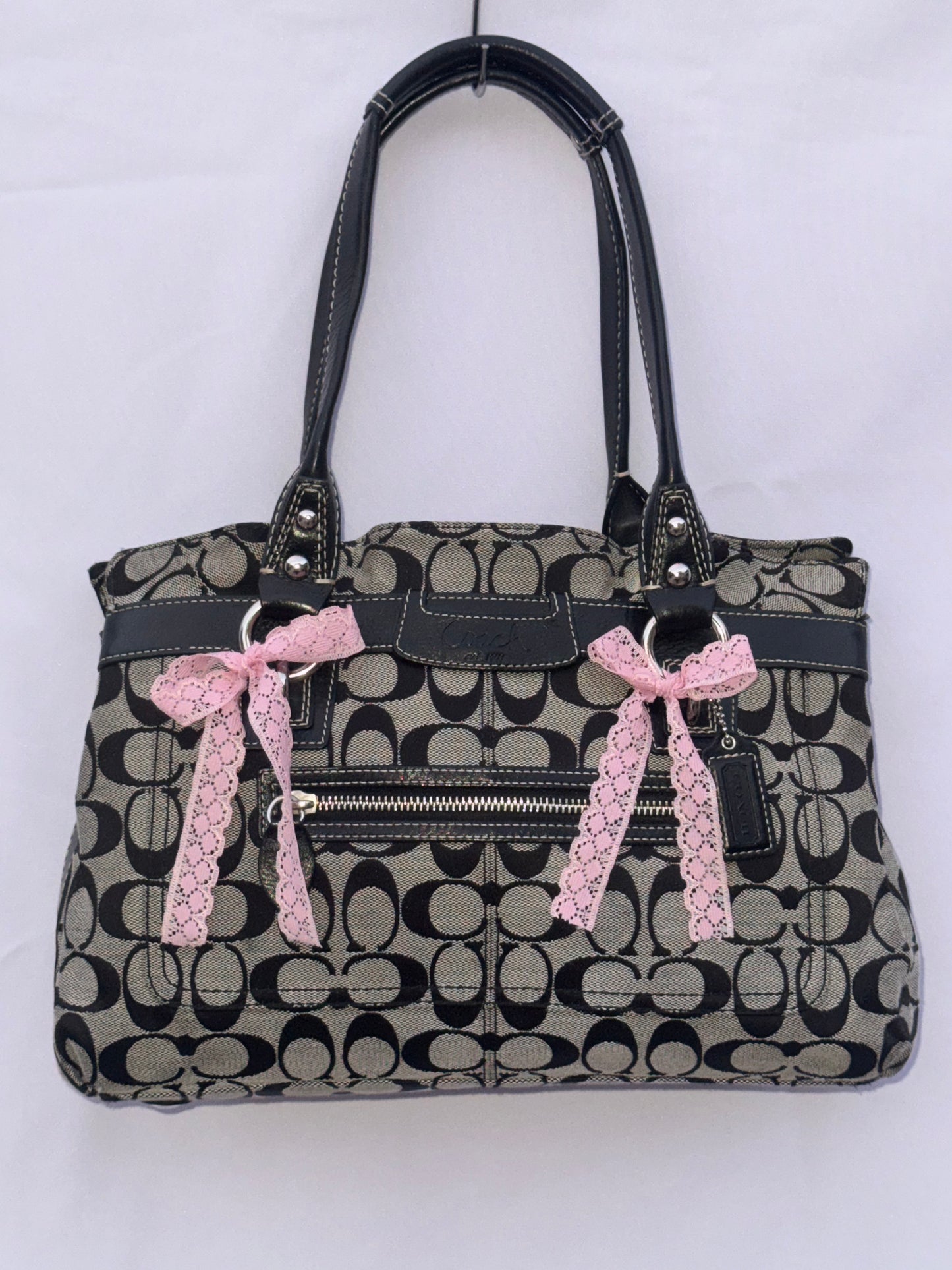 Vintage Coach Black and Grey Jacquard Shoulder Bag