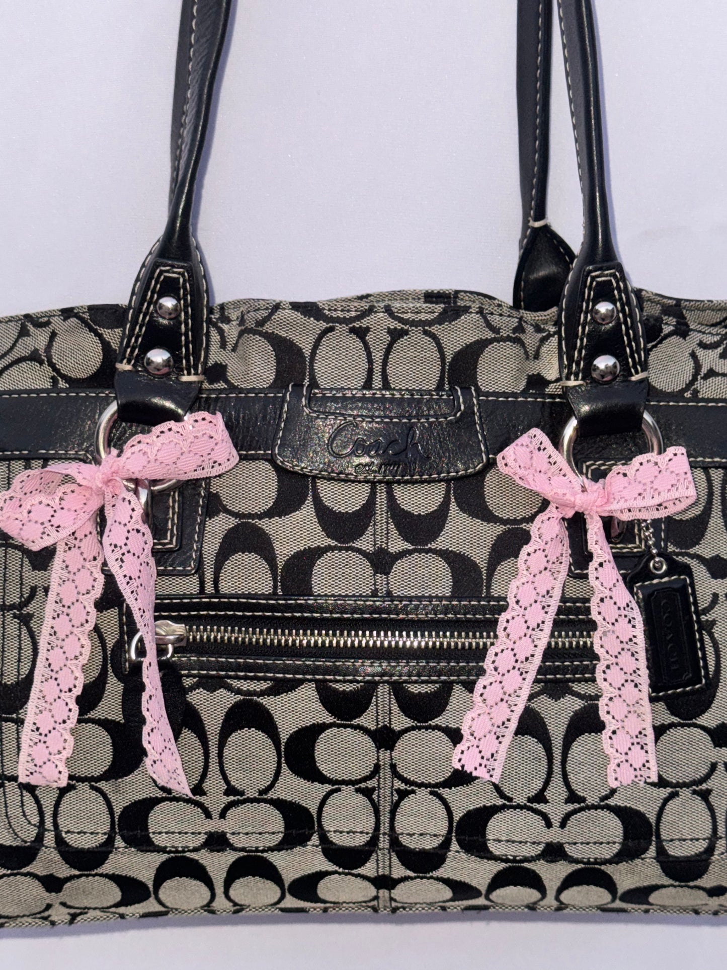 Vintage Coach Black and Grey Jacquard Shoulder Bag